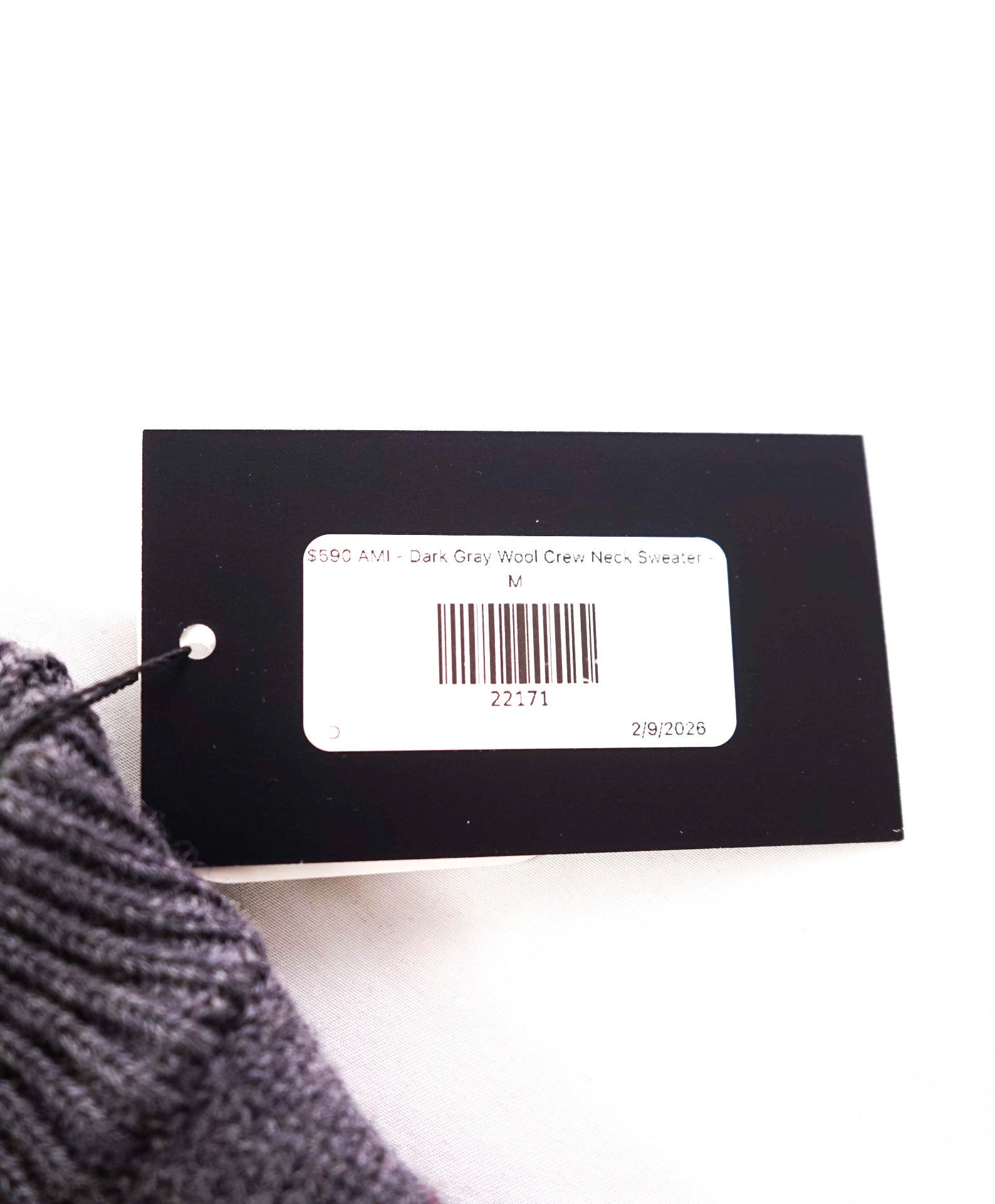 $590 AMI - Dark Gray Wool Crew Neck Sweater - M