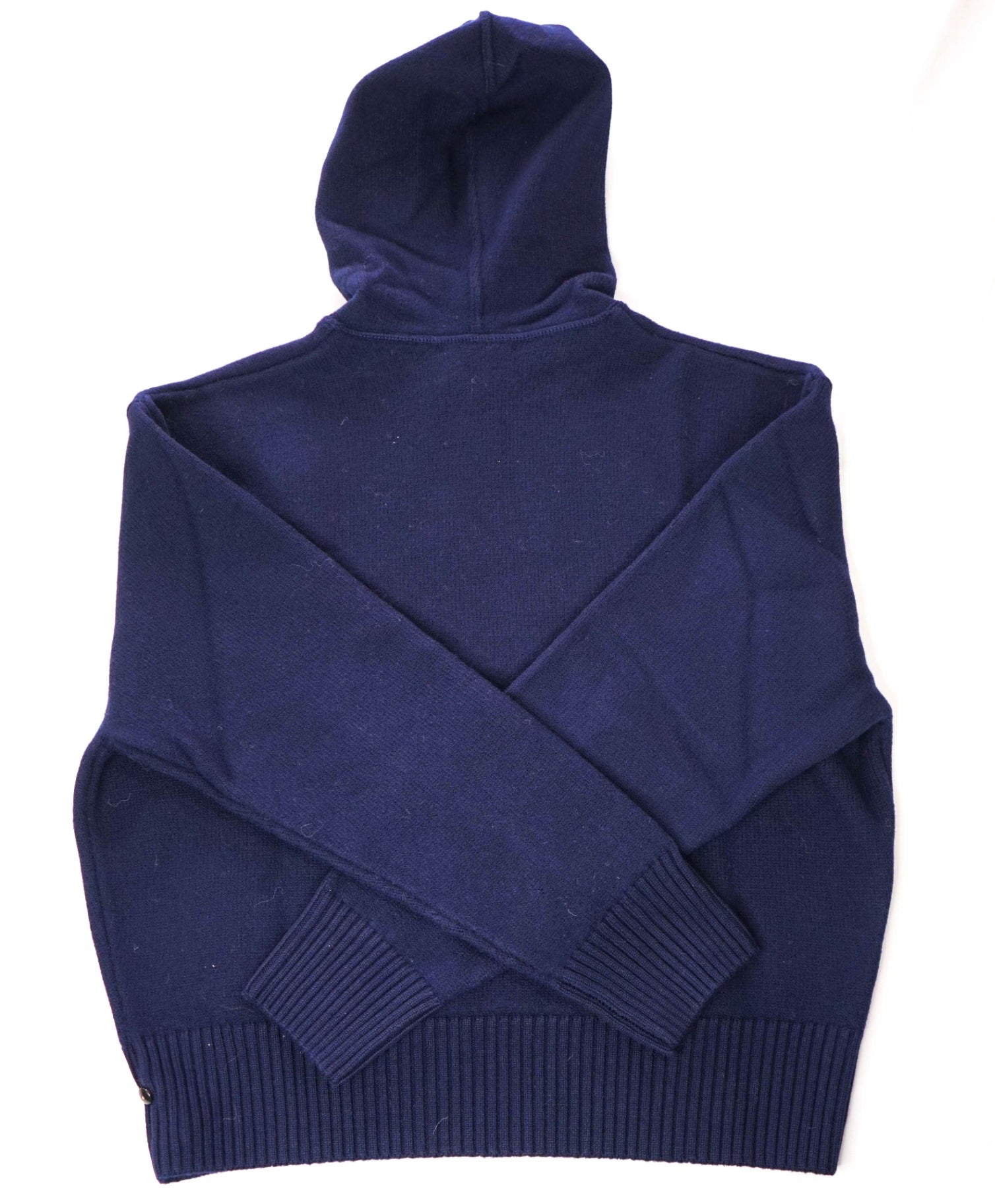 $670 AMI - Navy Blue Knit Wool Hoodie - S