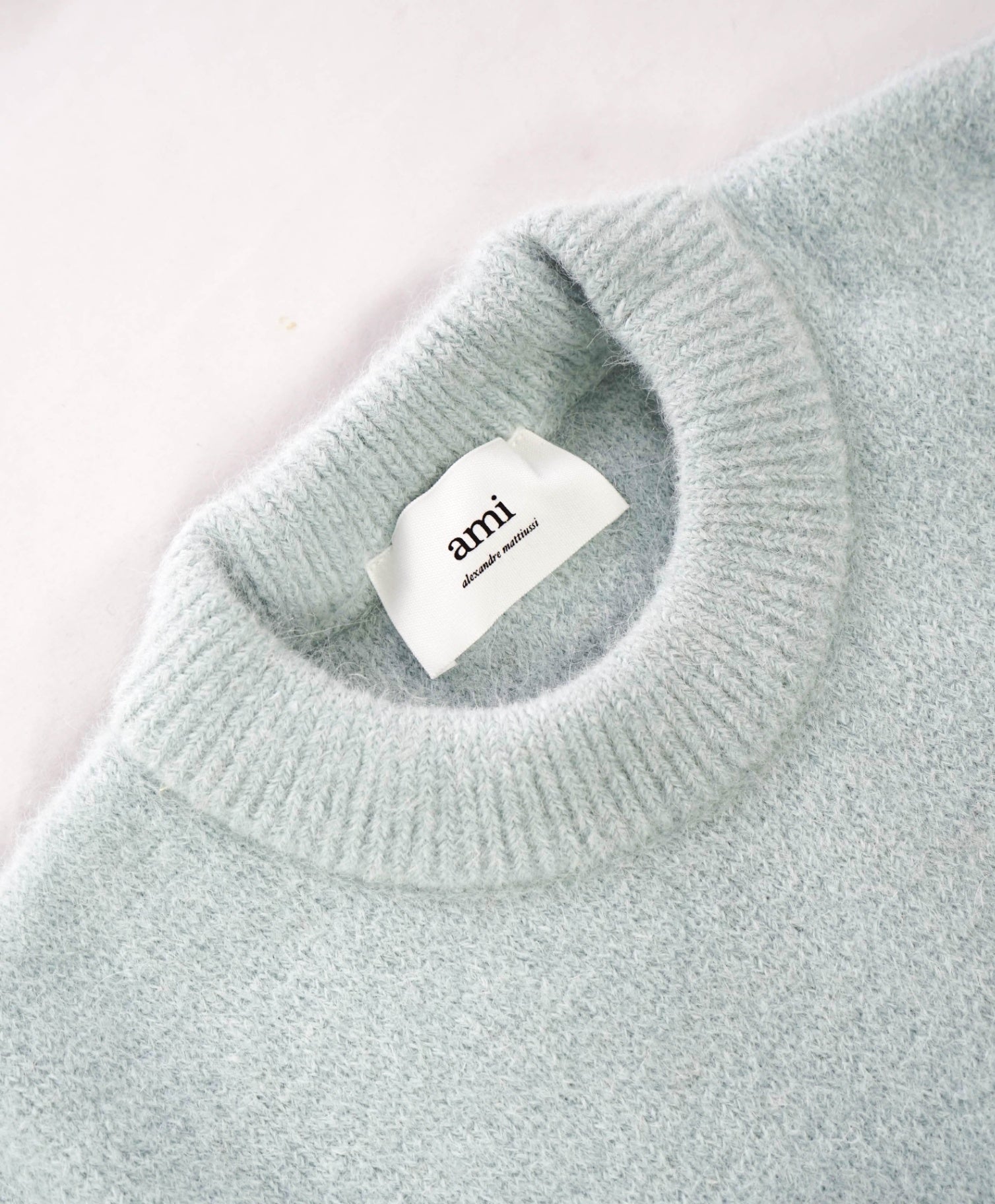 $685 AMI - Light Blue Alpaca/Wool Crew Neck Sweater - XL