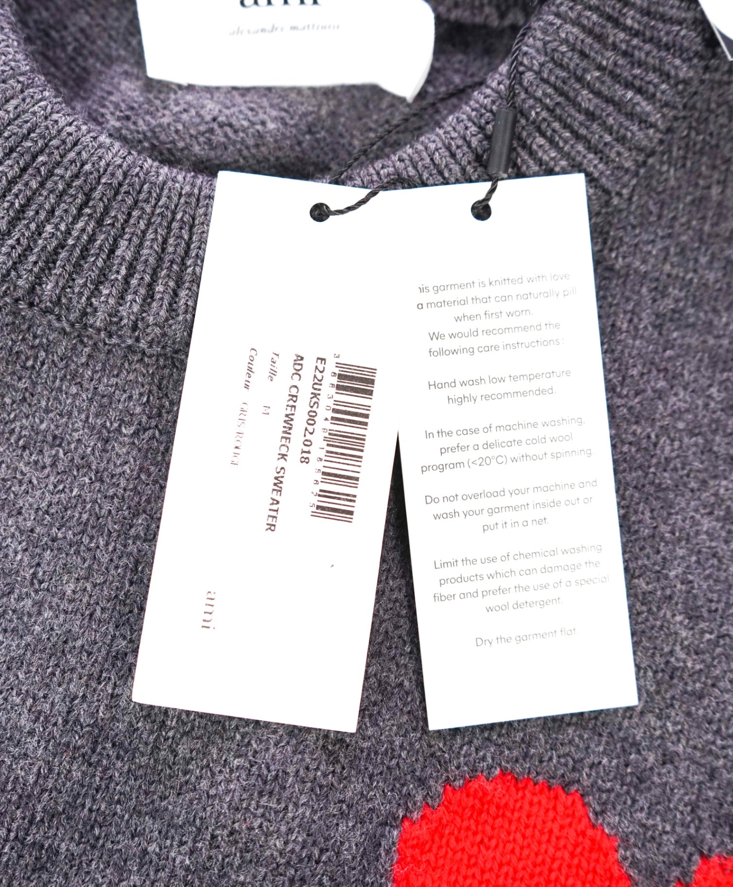 $590 AMI - Dark Gray Wool Crew Neck Sweater - M