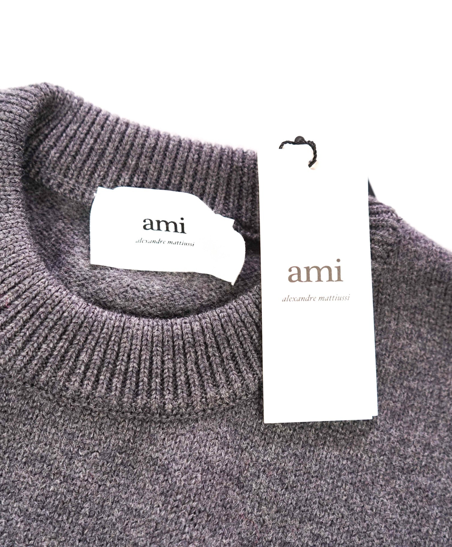$590 AMI - Dark Gray Wool Crew Neck Sweater - M
