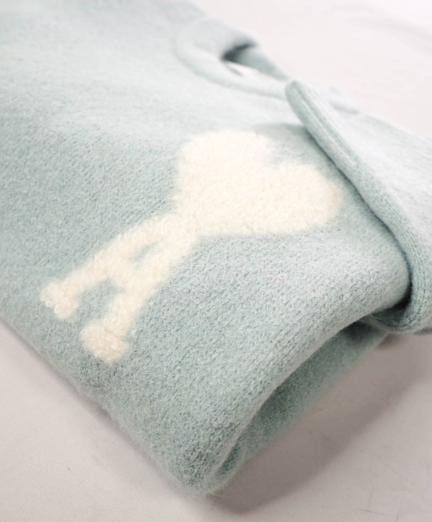 $685 AMI - Light Blue Alpaca/Wool Crew Neck Sweater - XL