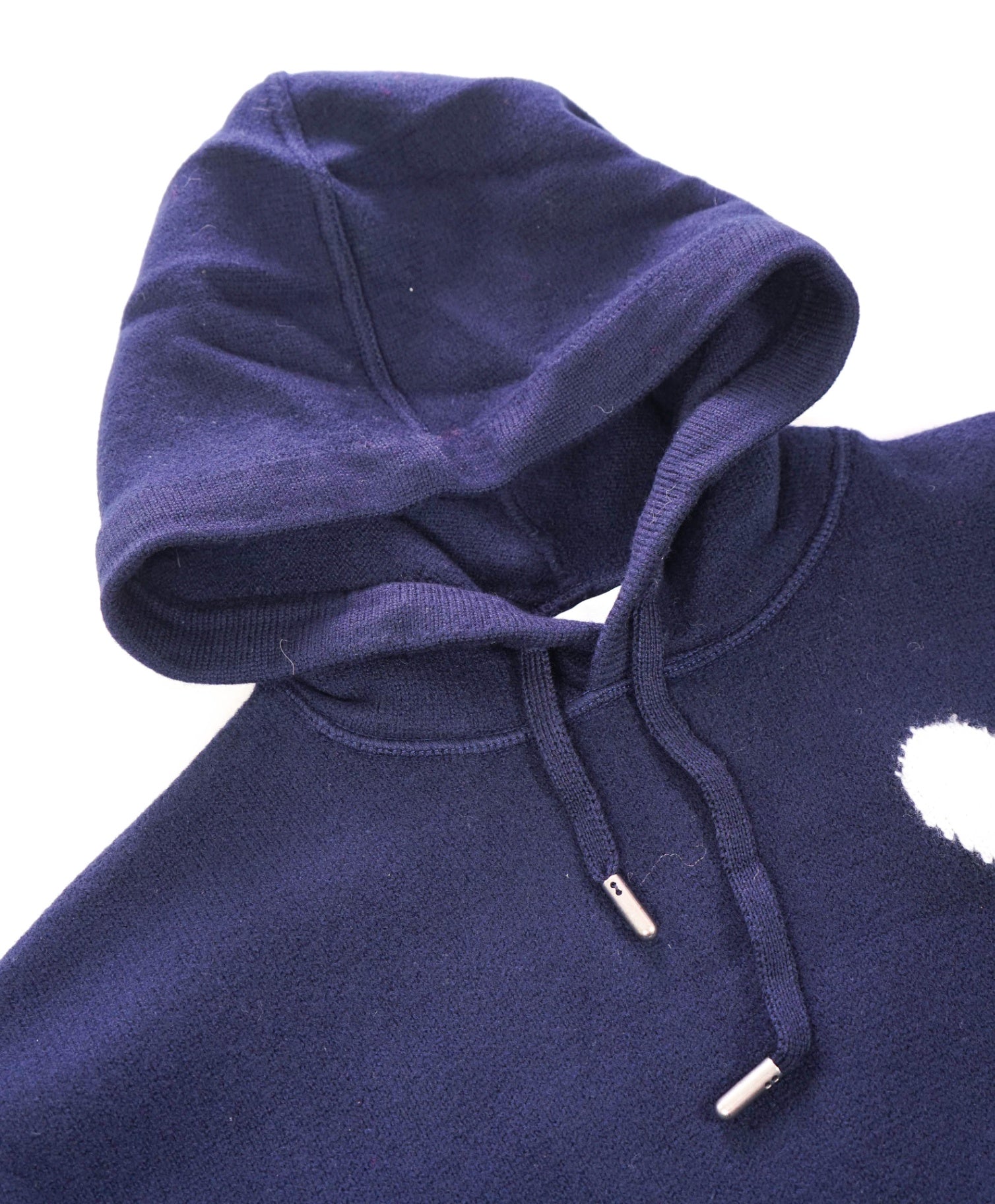$670 AMI - Navy Blue Knit Wool Hoodie - S