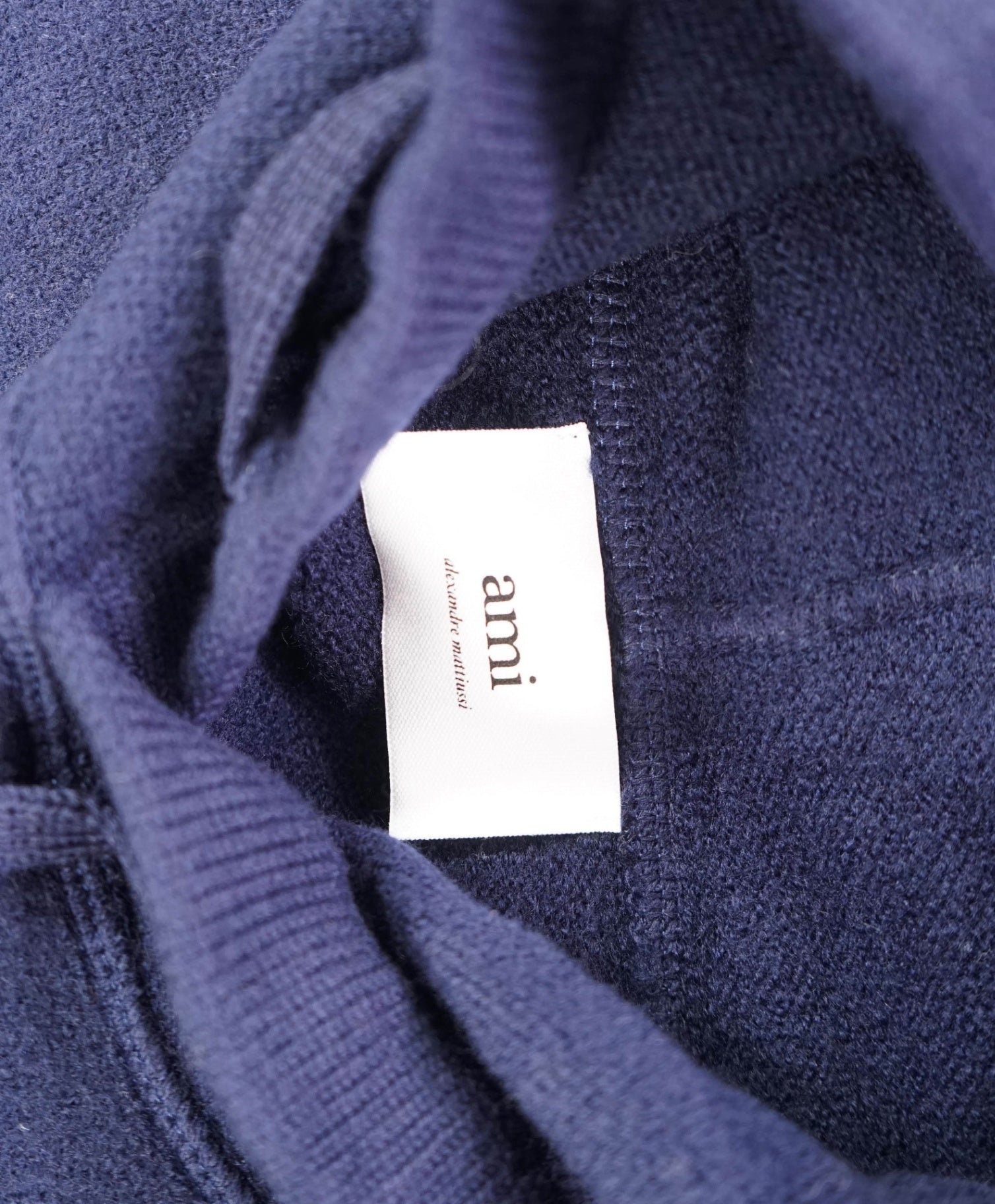 $670 AMI - Navy Blue Knit Wool Hoodie - S