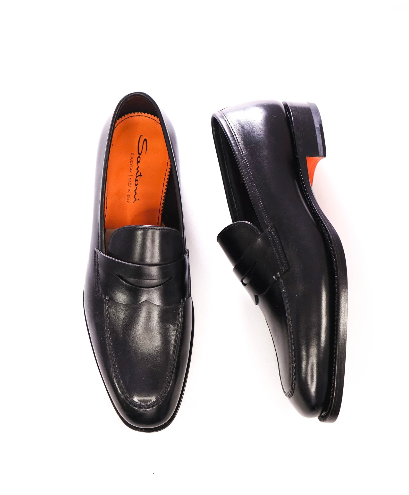 $1,050 Santoni - Black "GOODYEAR" Leather Loafers - US 9.5 (UK8.5)