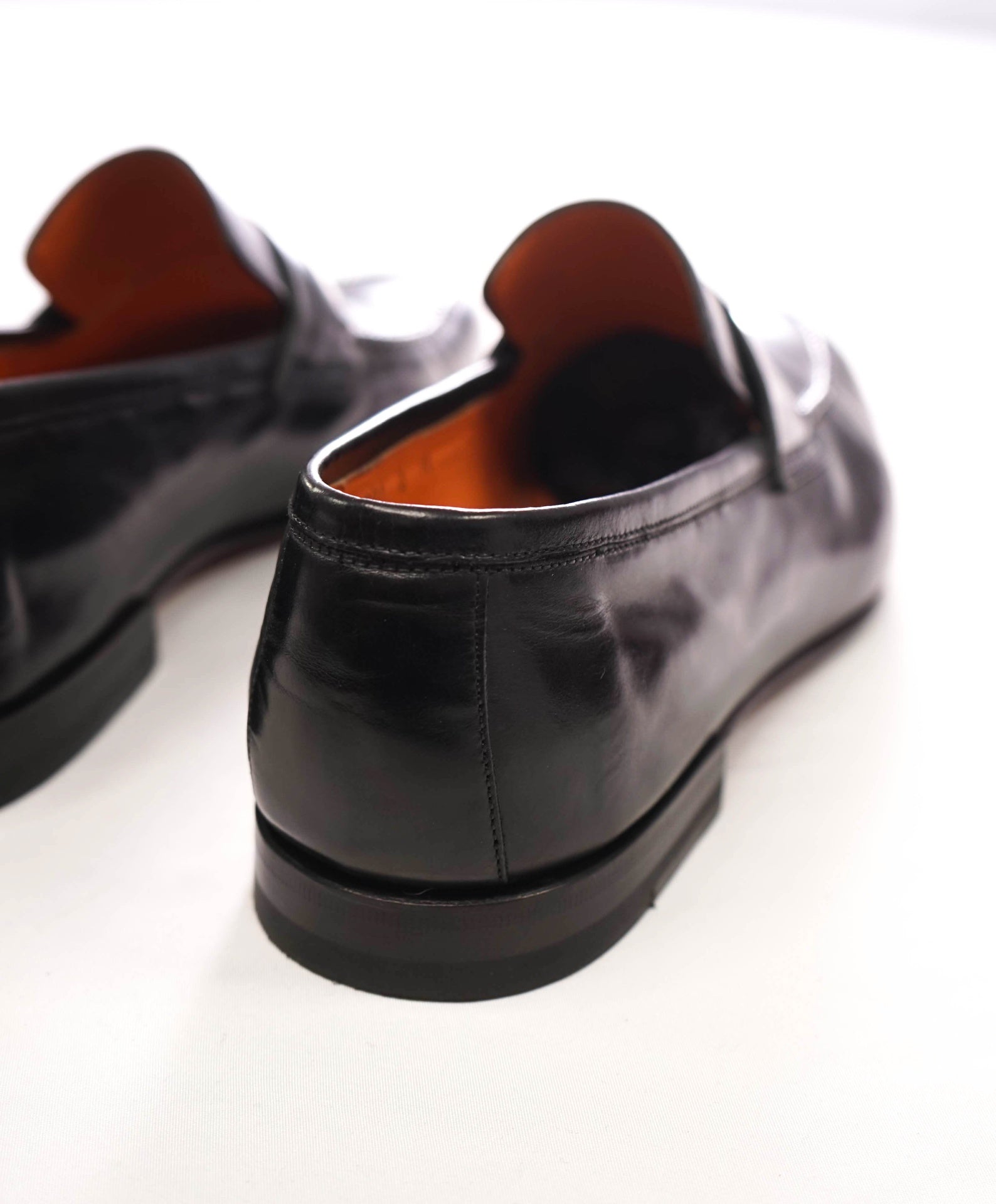 $895 SANTONI - Black Leather Penny Loafers - US 11 (UK10)