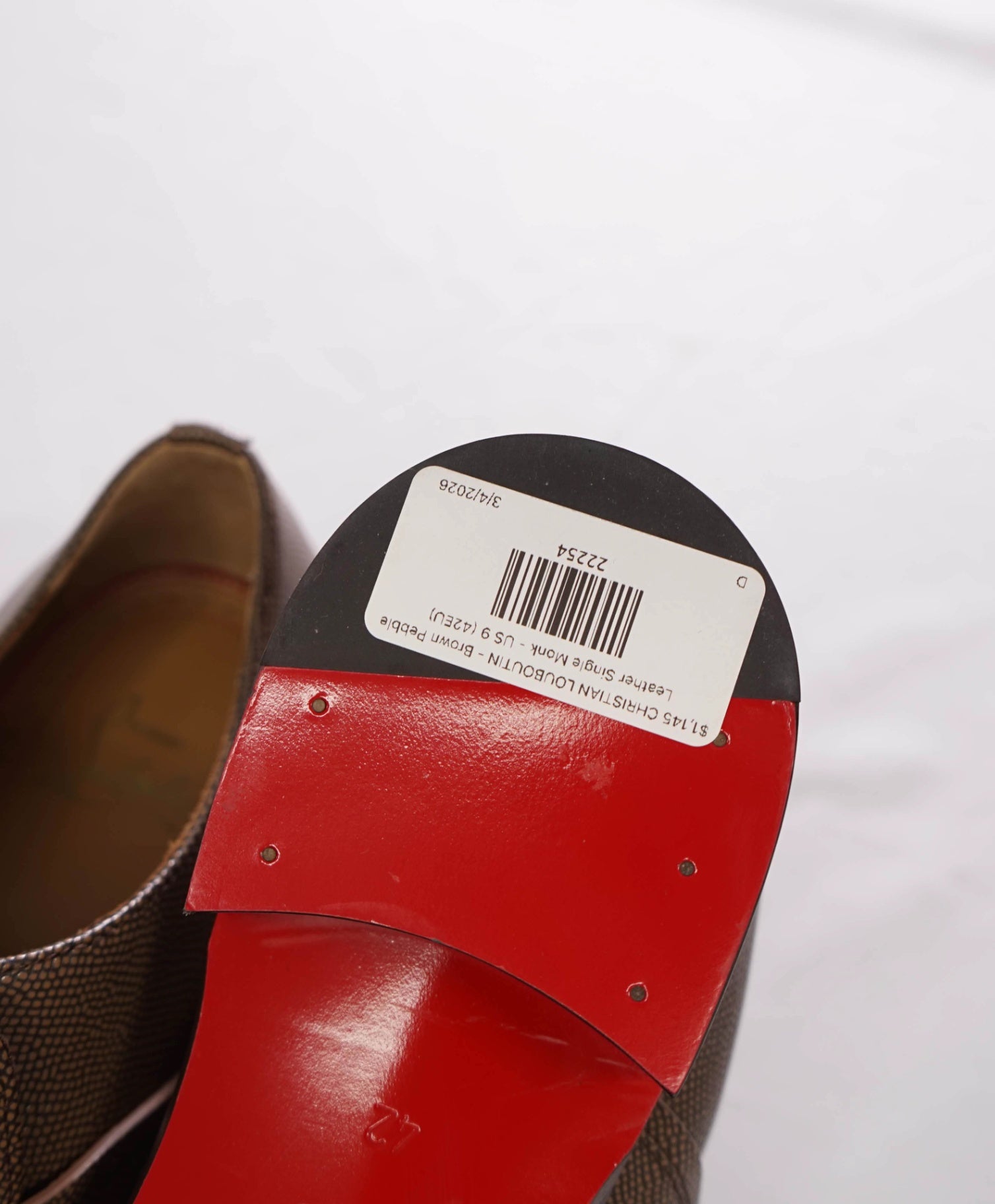 $1,145 CHRISTIAN LOUBOUTIN - Brown Pebble Leather Single Monk - US 9 (42EU)