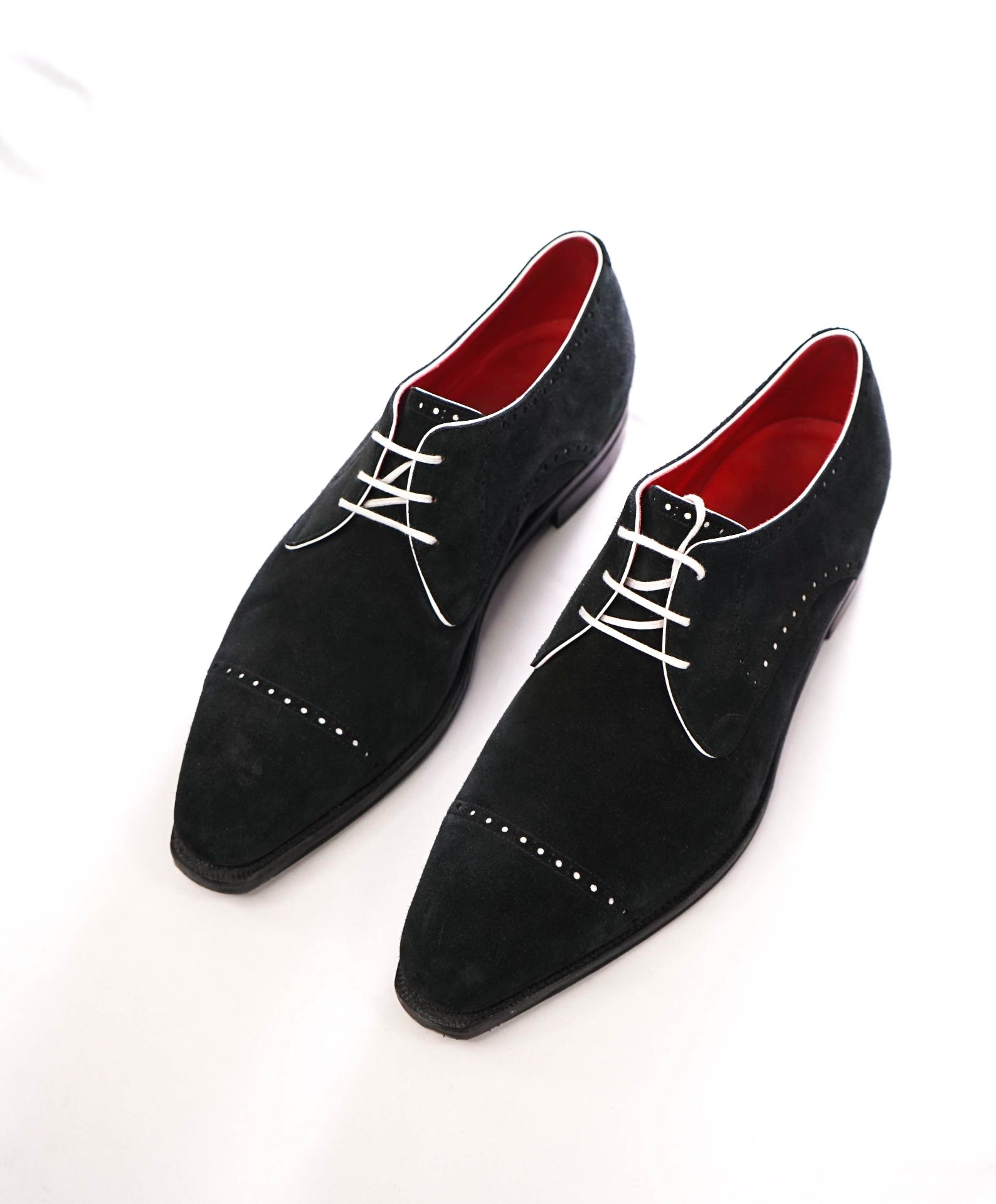 $1,790 CORTHAY - Black / White ARCA Suede Derbies - 12