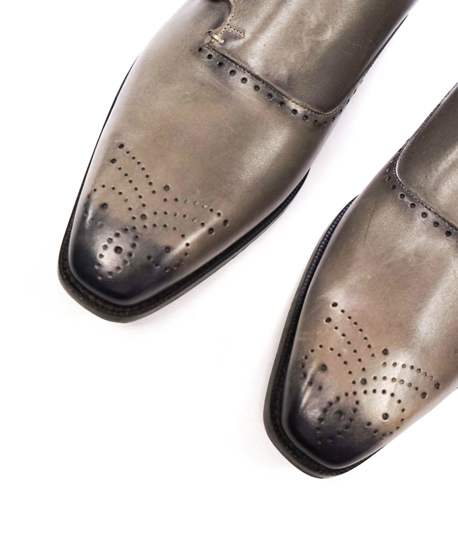 $500 MEZLAN - Gray Leather Double Monk Straps - 11 M