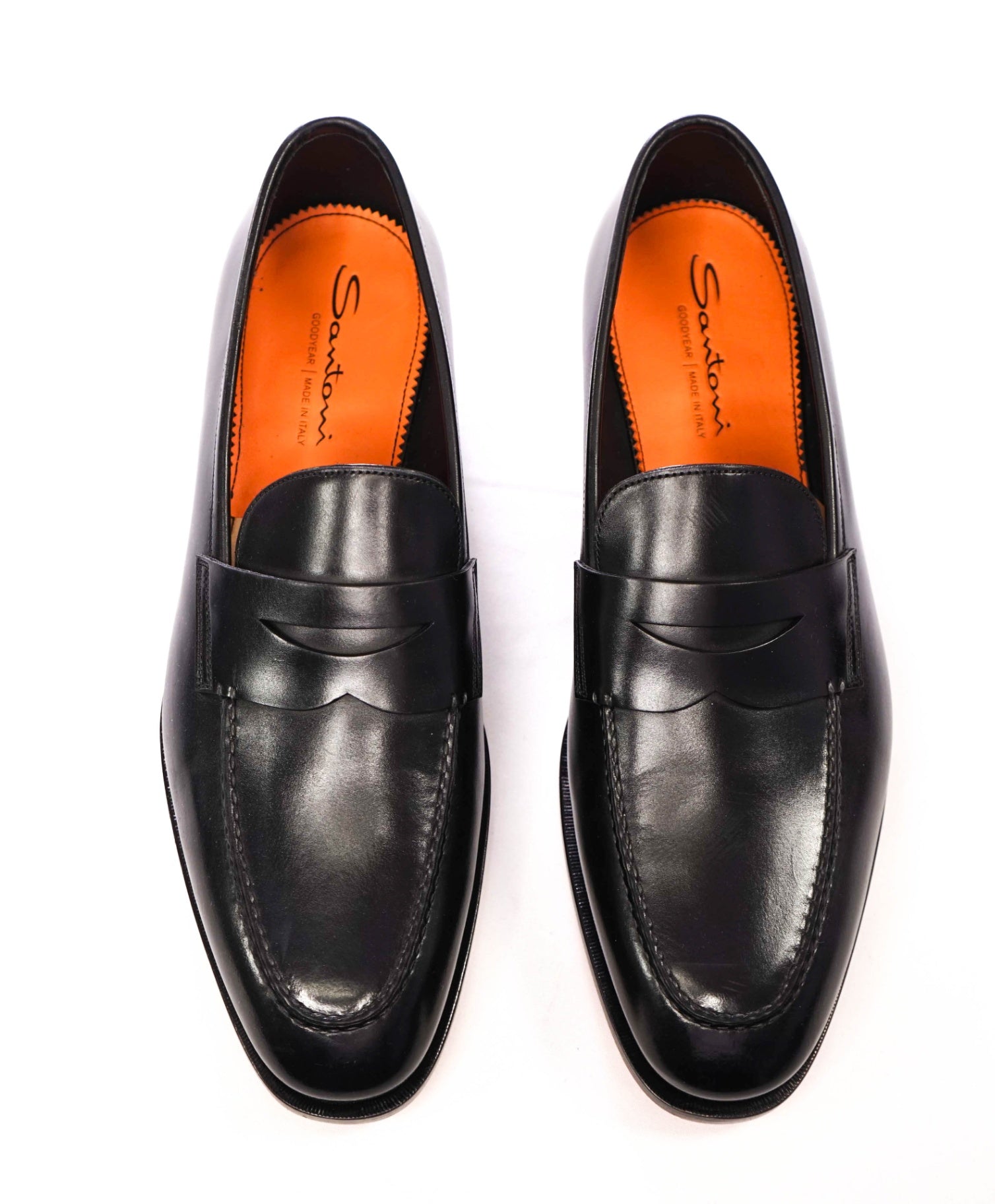 $1,050 Santoni - Black "GOODYEAR" Leather Loafers - US 9.5 (UK8.5)