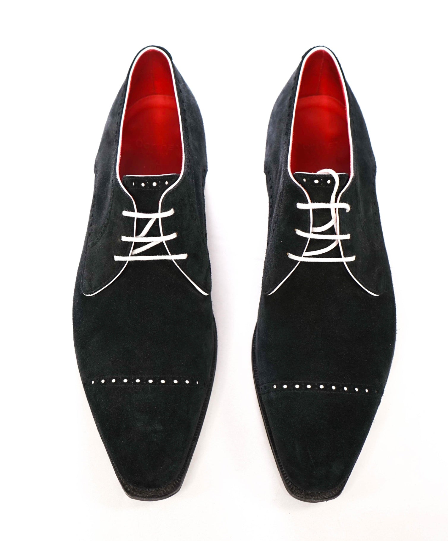 $1,790 CORTHAY - Black / White ARCA Suede Derbies - 12