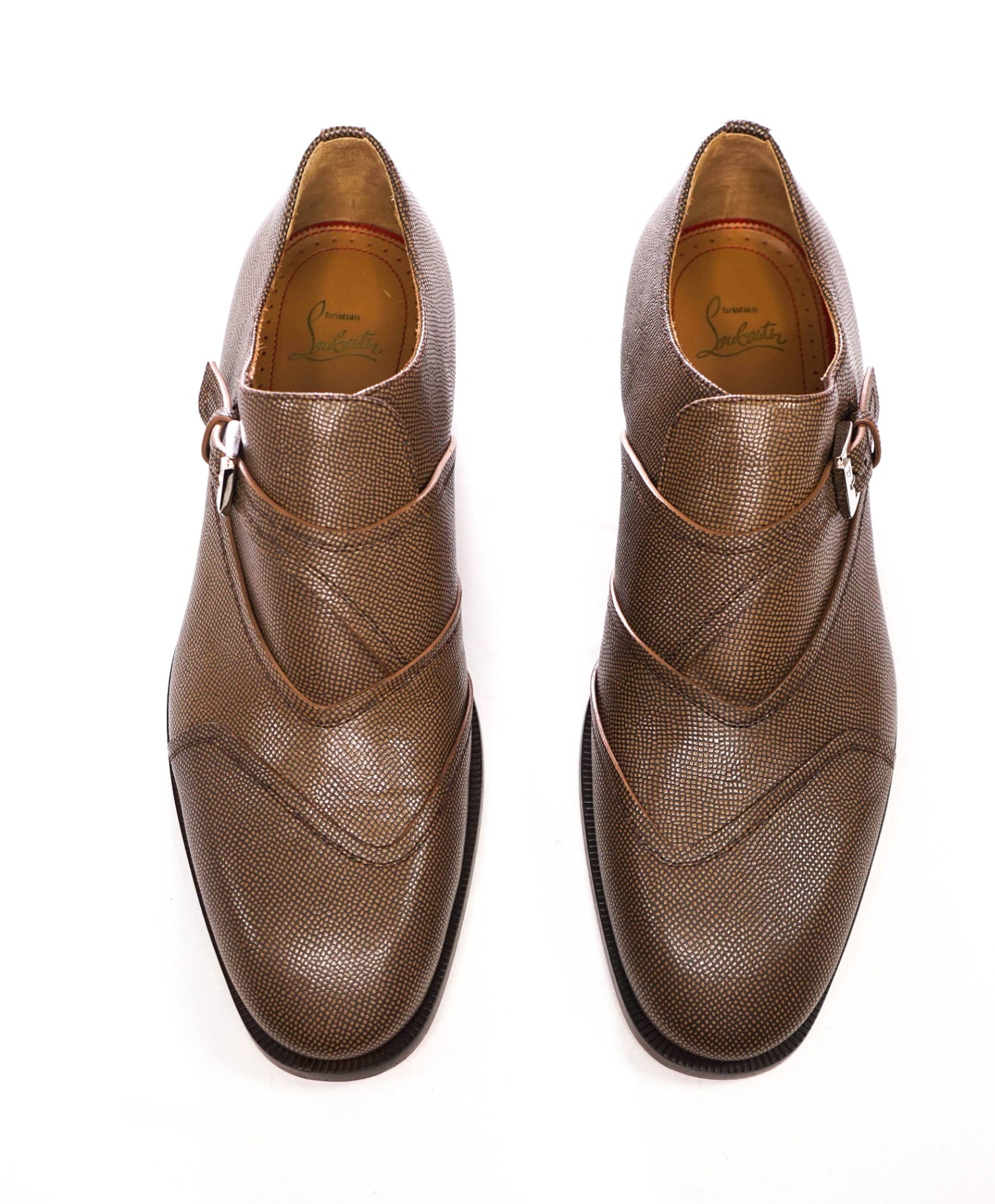 $1,145 CHRISTIAN LOUBOUTIN - Brown Pebble Leather Single Monk - US 9 (42EU)