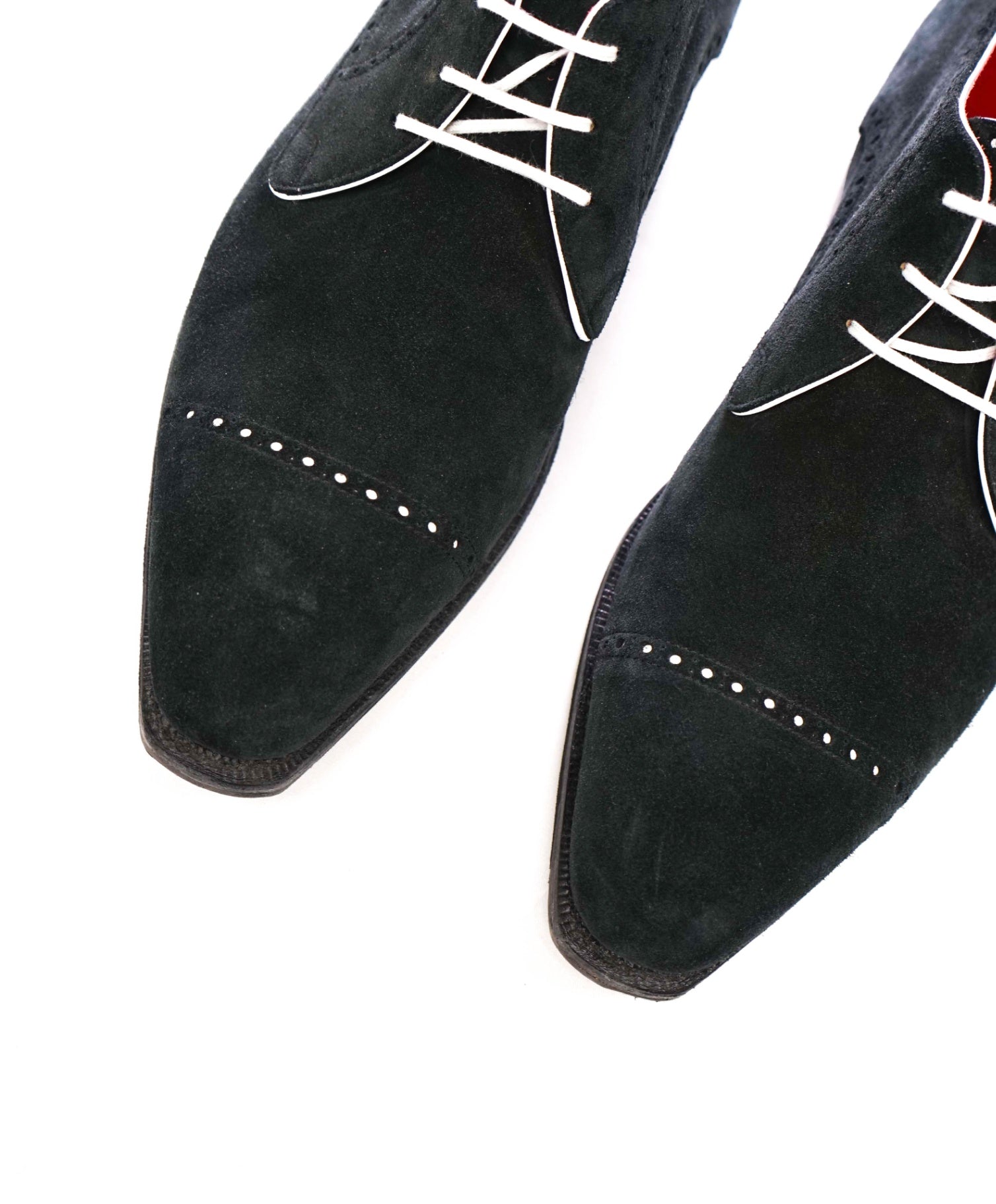 $1,790 CORTHAY - Black / White ARCA Suede Derbies - 12