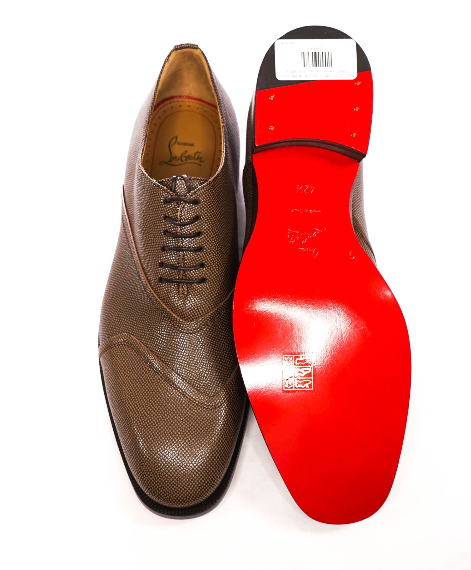 $1,145 CHRISTIAN LOUBOUTIN - BOABI Brown Pebble Leather Oxfords - US 12 (45EU)