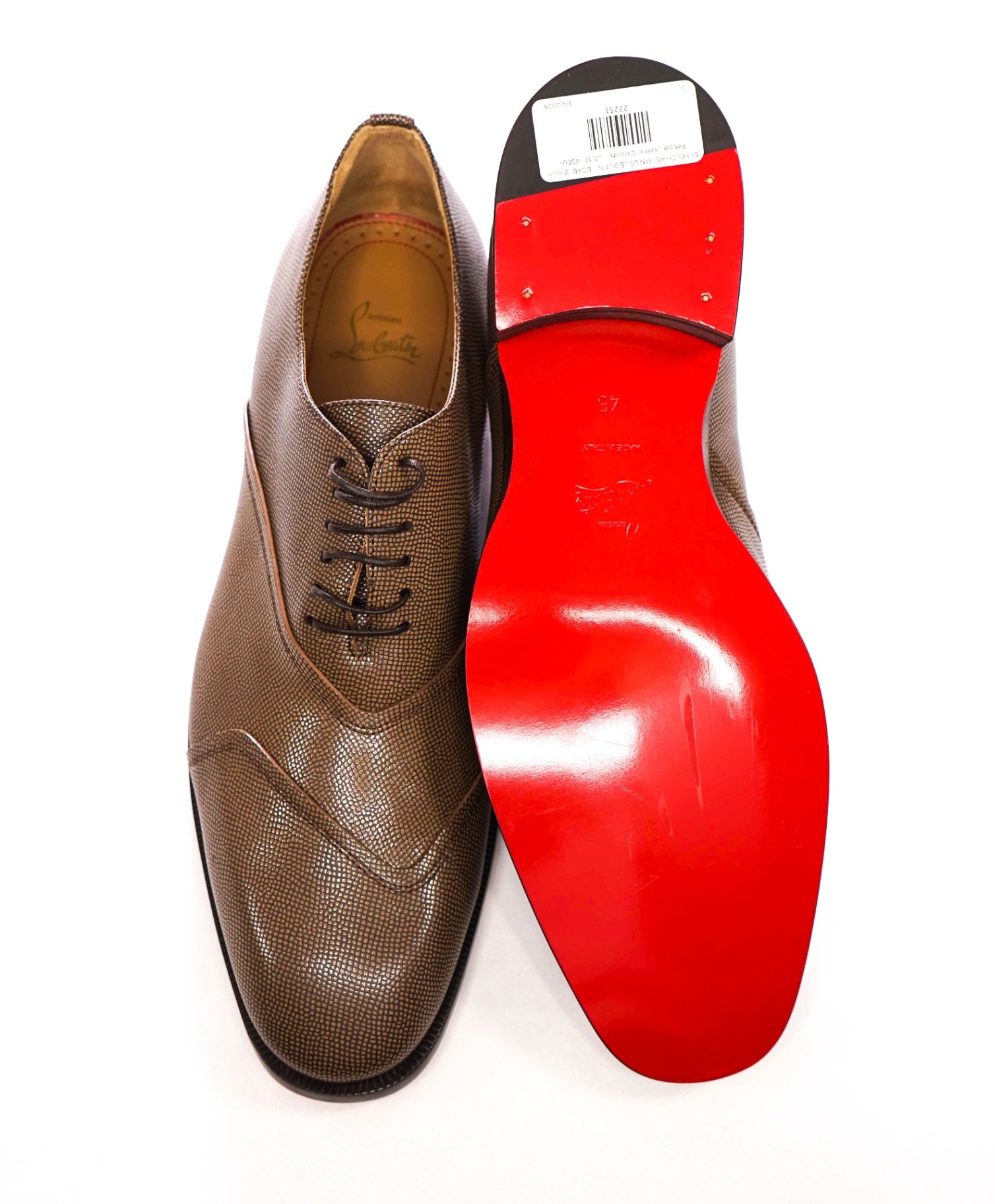 $1,145 CHRISTIAN LOUBOUTIN - BOABI Brown Pebble Leather Oxfords - US 12 (45EU)