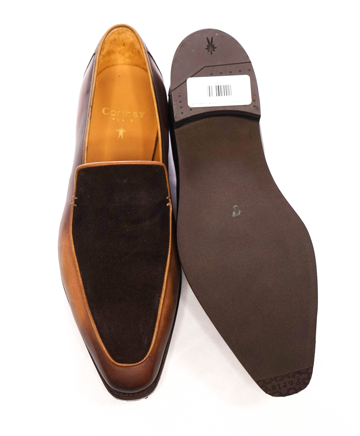 $1,595 CORTHAY - HAND PATINA Brown Leather/Suede Loafers - 9