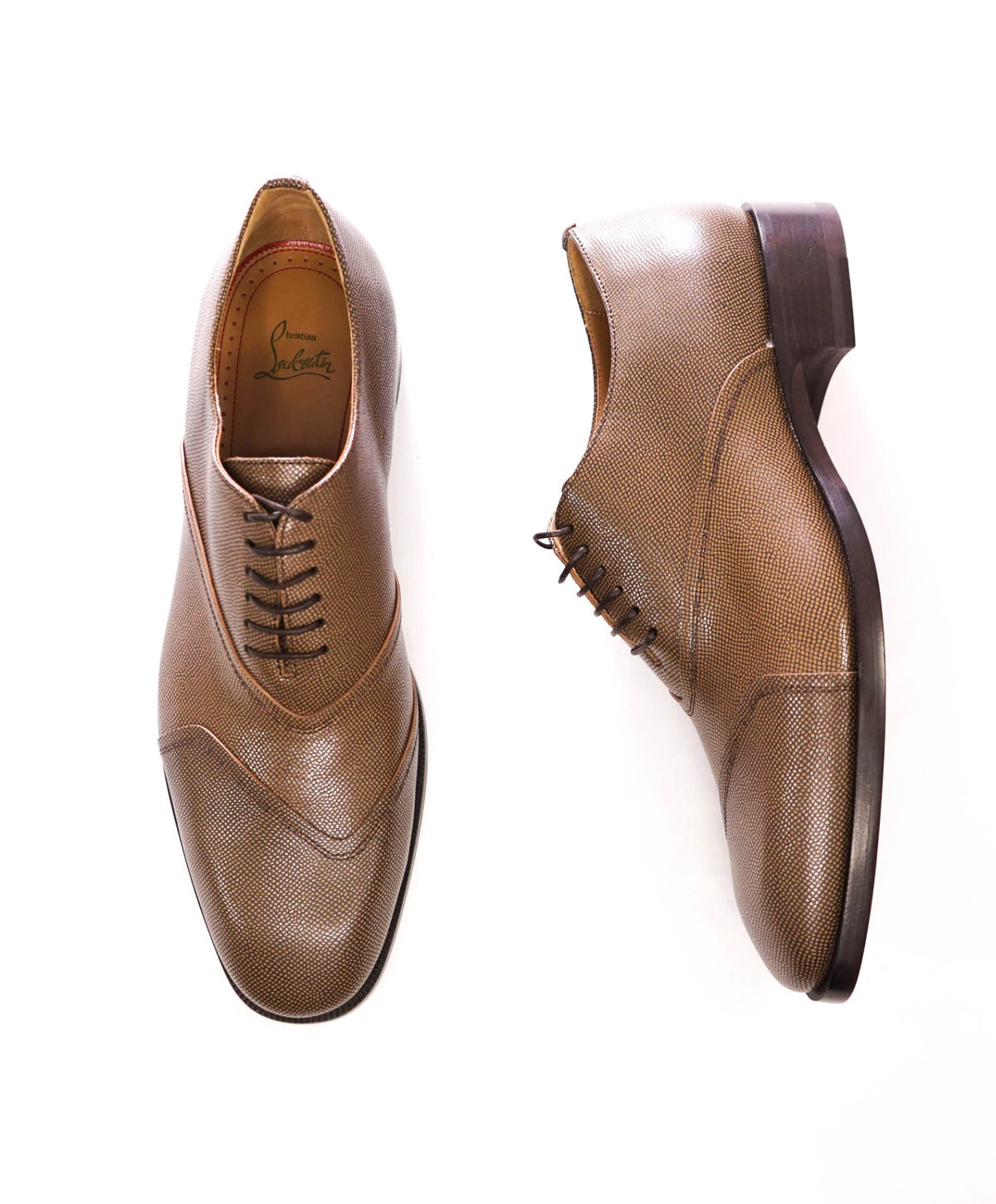 $1,145 CHRISTIAN LOUBOUTIN - BOABI Brown Pebble Leather Oxfords - US 9.5 (42.5EU)