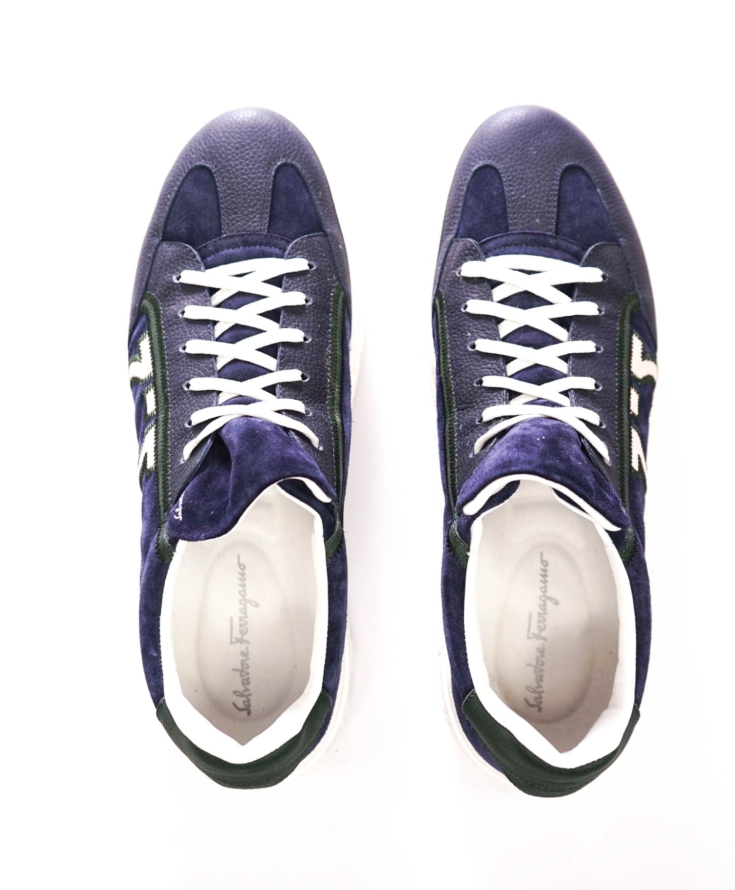 $795 FERRAGAMO - Navy Blue Suede/Leather Sneakers - 12 M