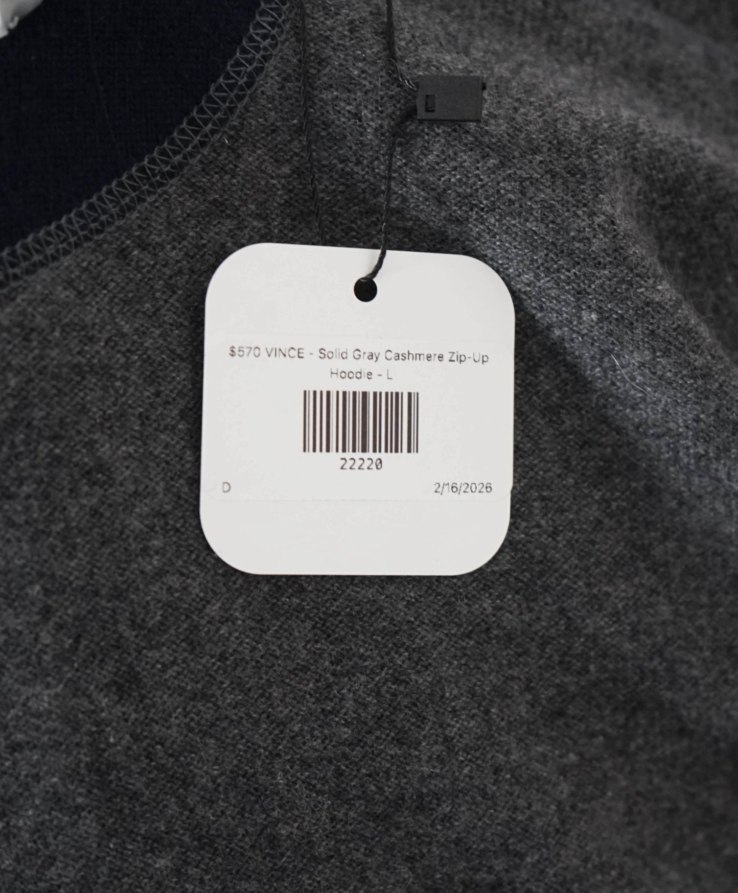 $570 VINCE - Solid Gray 100% Cashmere Zip-Up Hoodie - L