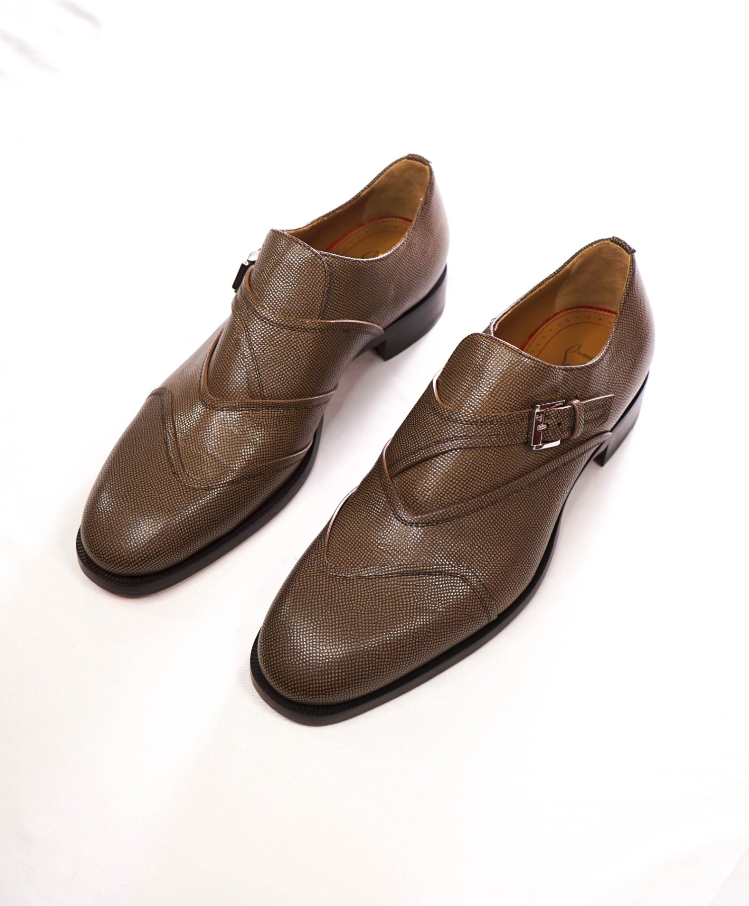 $1,145 CHRISTIAN LOUBOUTIN - Brown Pebble Leather Single Monk - US 9 (42EU)