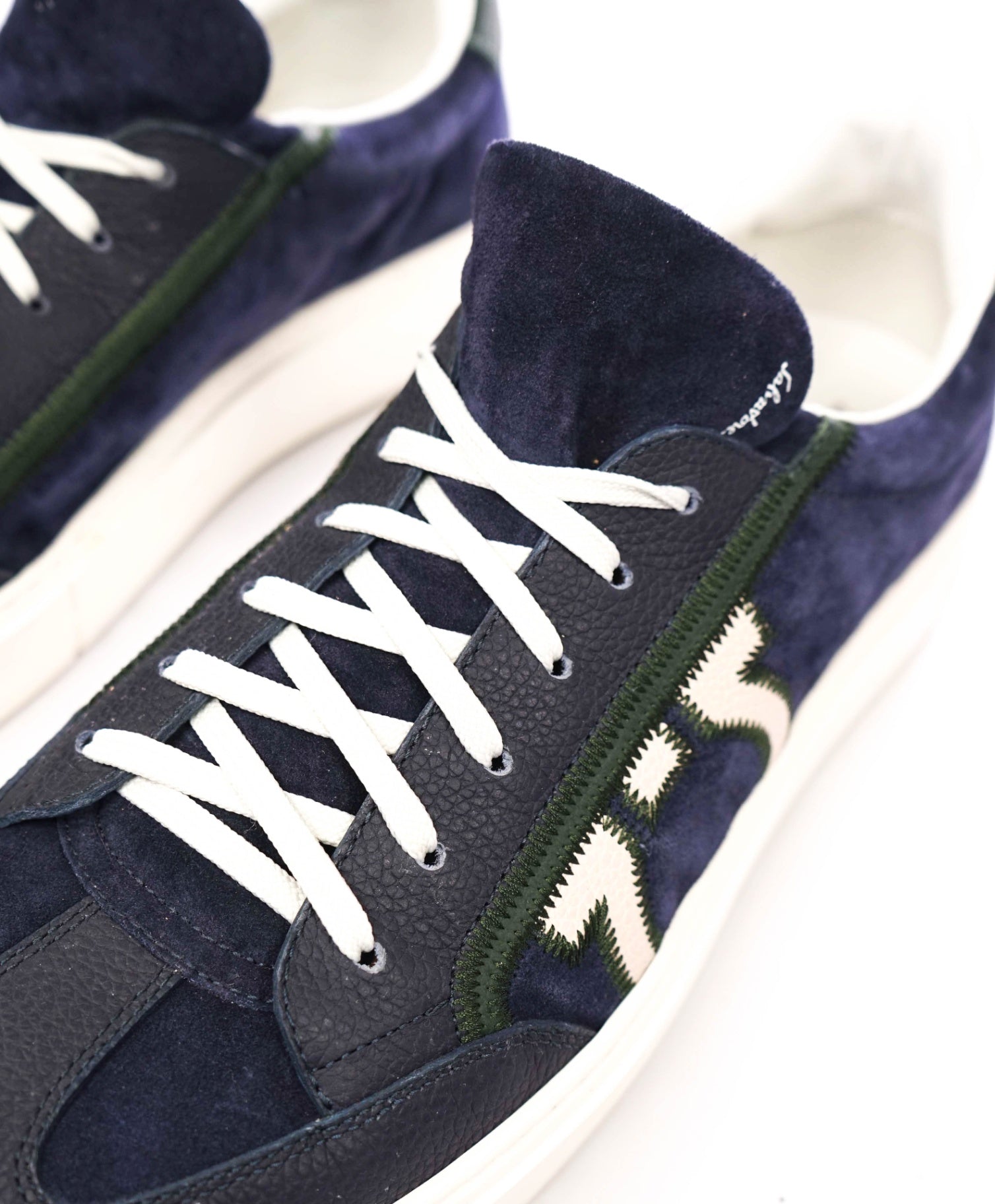 $795 FERRAGAMO - Navy Blue Suede/Leather Sneakers - 12 M