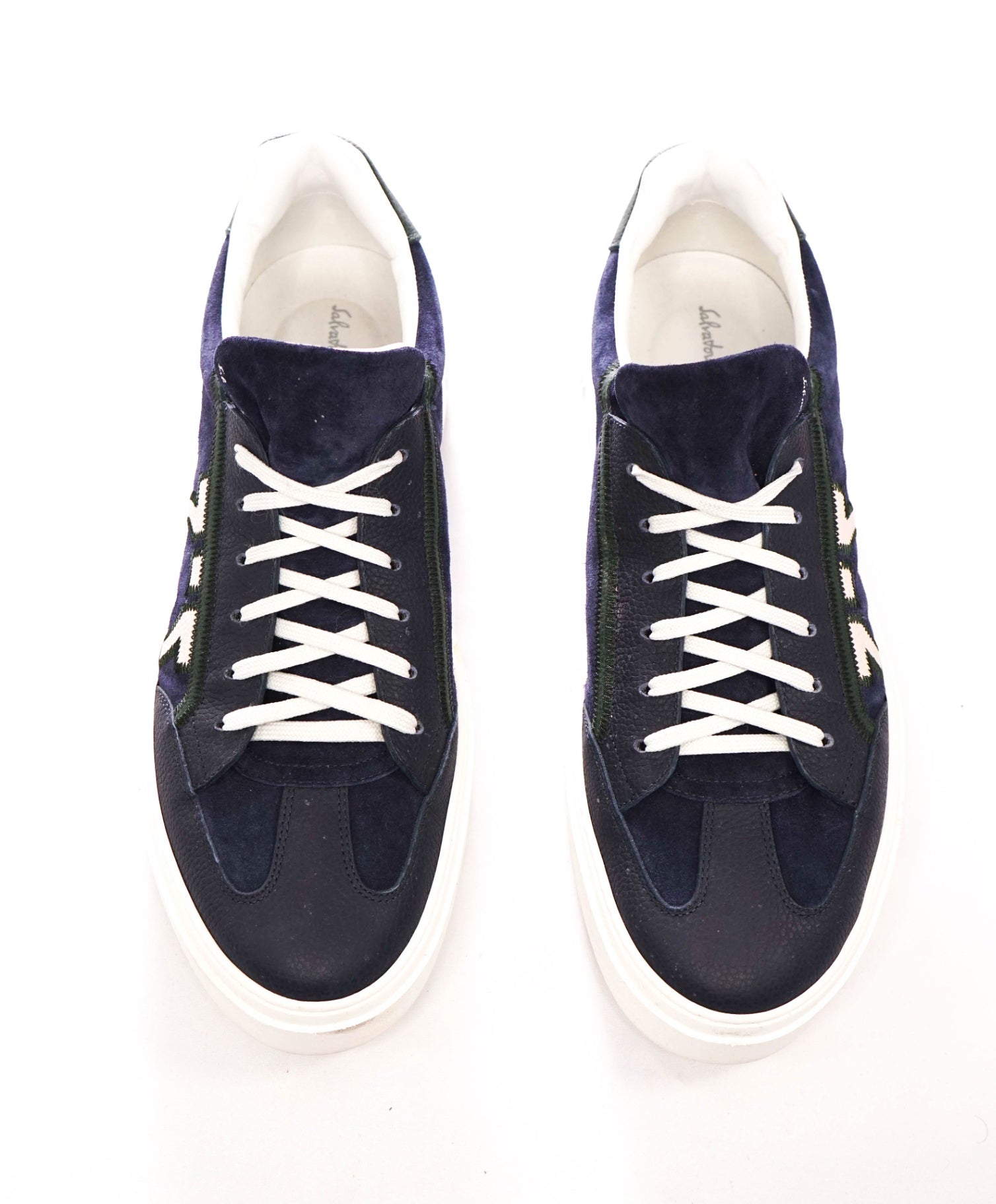 $795 FERRAGAMO - Navy Blue Suede/Leather Sneakers - 12 M