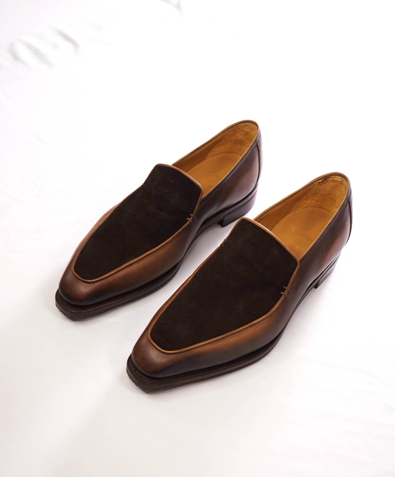 $1,595 CORTHAY - HAND PATINA Brown Leather/Suede Loafers - 9