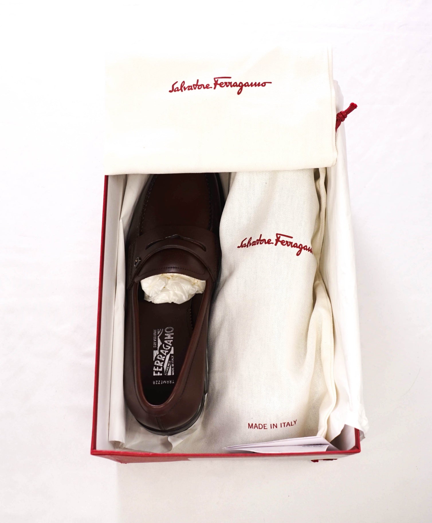 $1,050 FERRAGAMO - Brown Leather "THEODORE" Penny Loafers - 8 EE