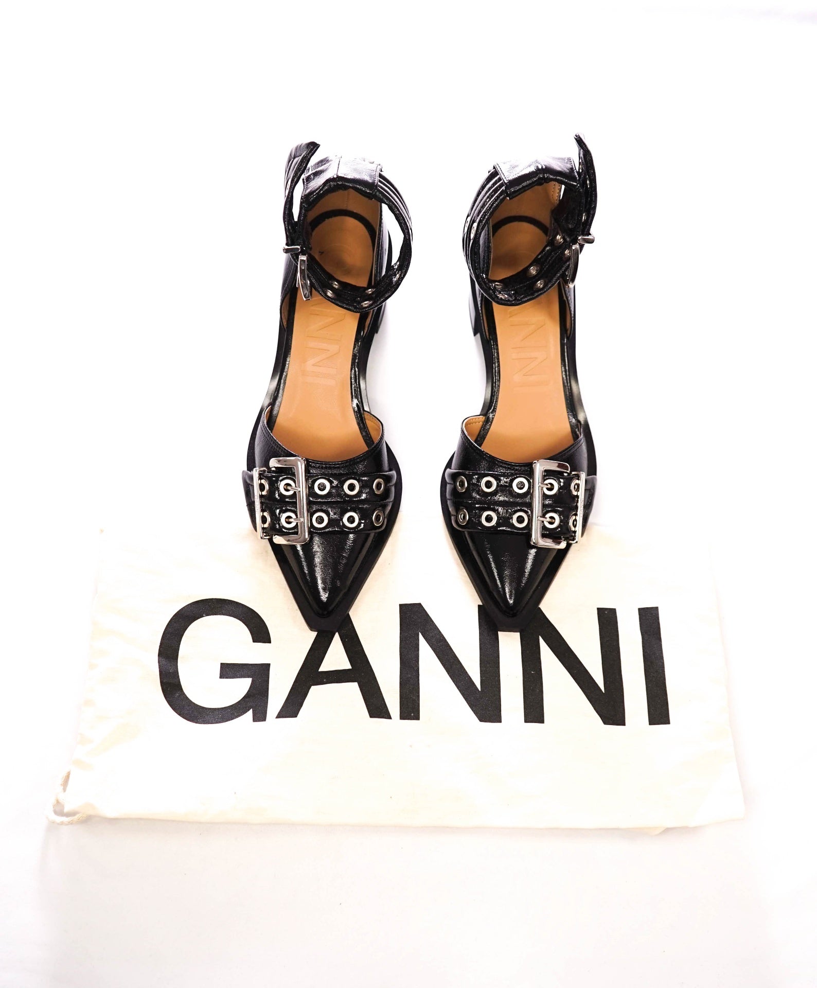 $475 GANNI - Black Leather Buckle Pumps - US 9 (39EU)