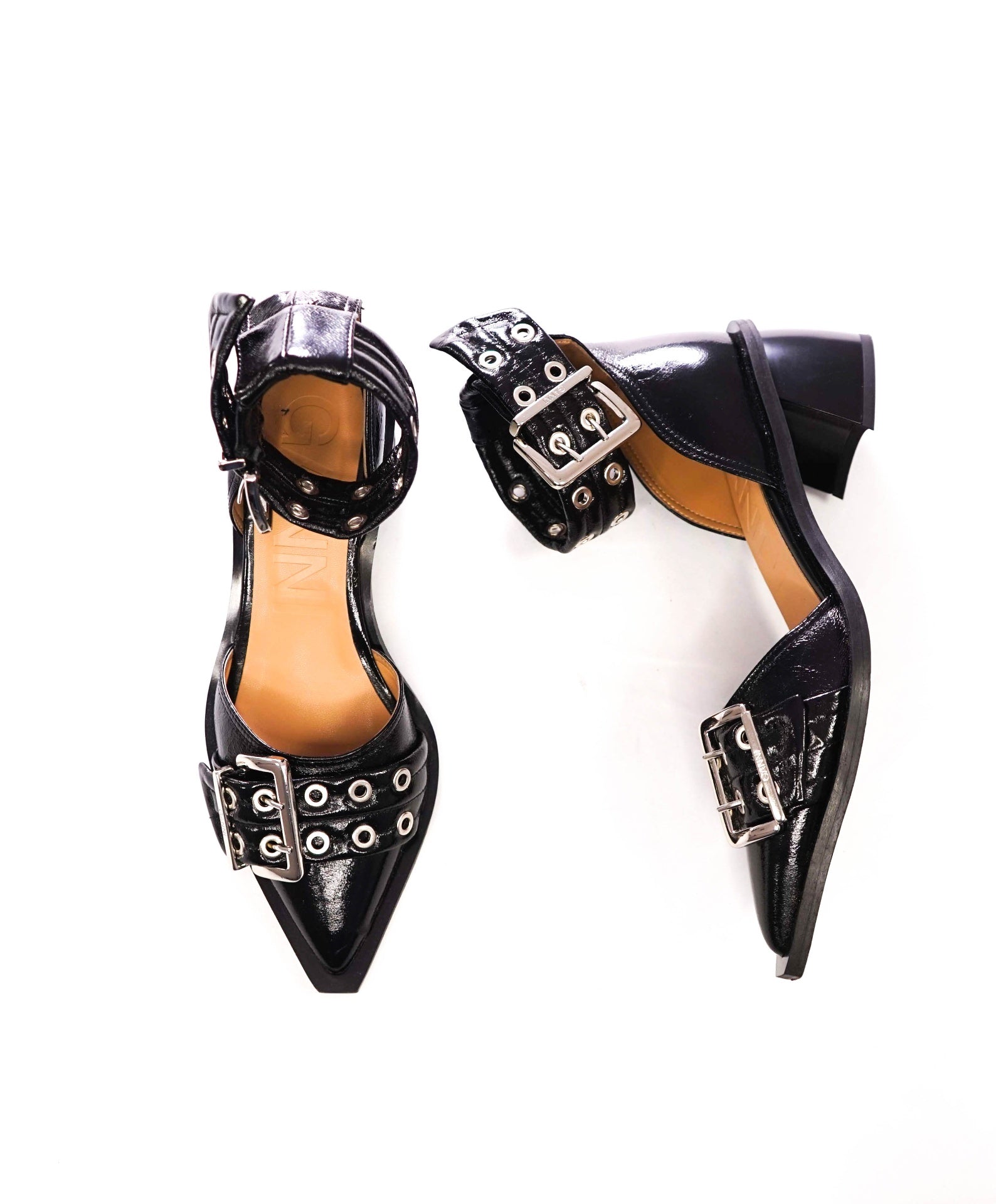 $475 GANNI - Black Leather Buckle Pumps - US 9 (39EU)