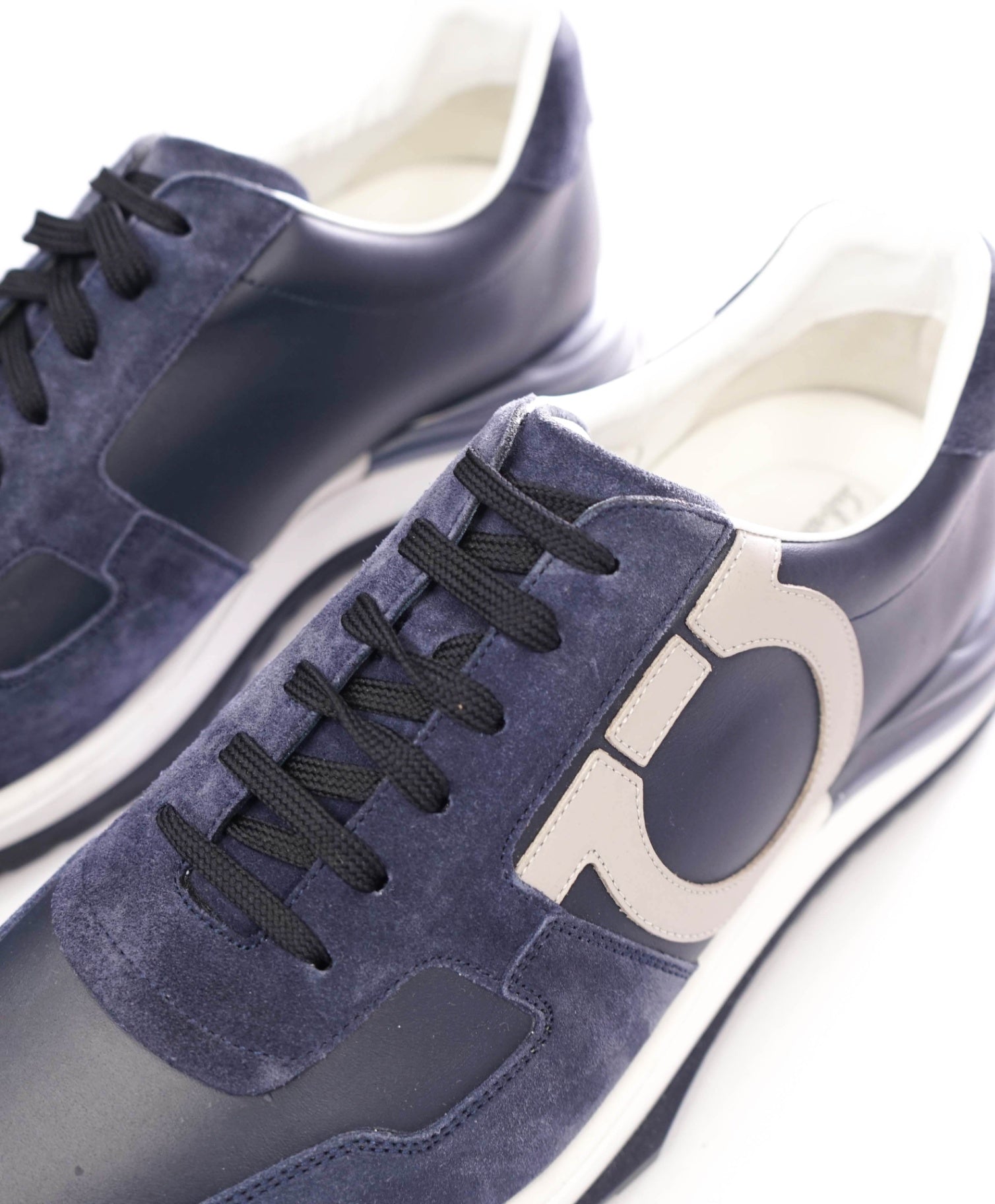$995 FERRAGAMO - "BROOKLYN" Navy Leather/Suede Sneakers - 11 M