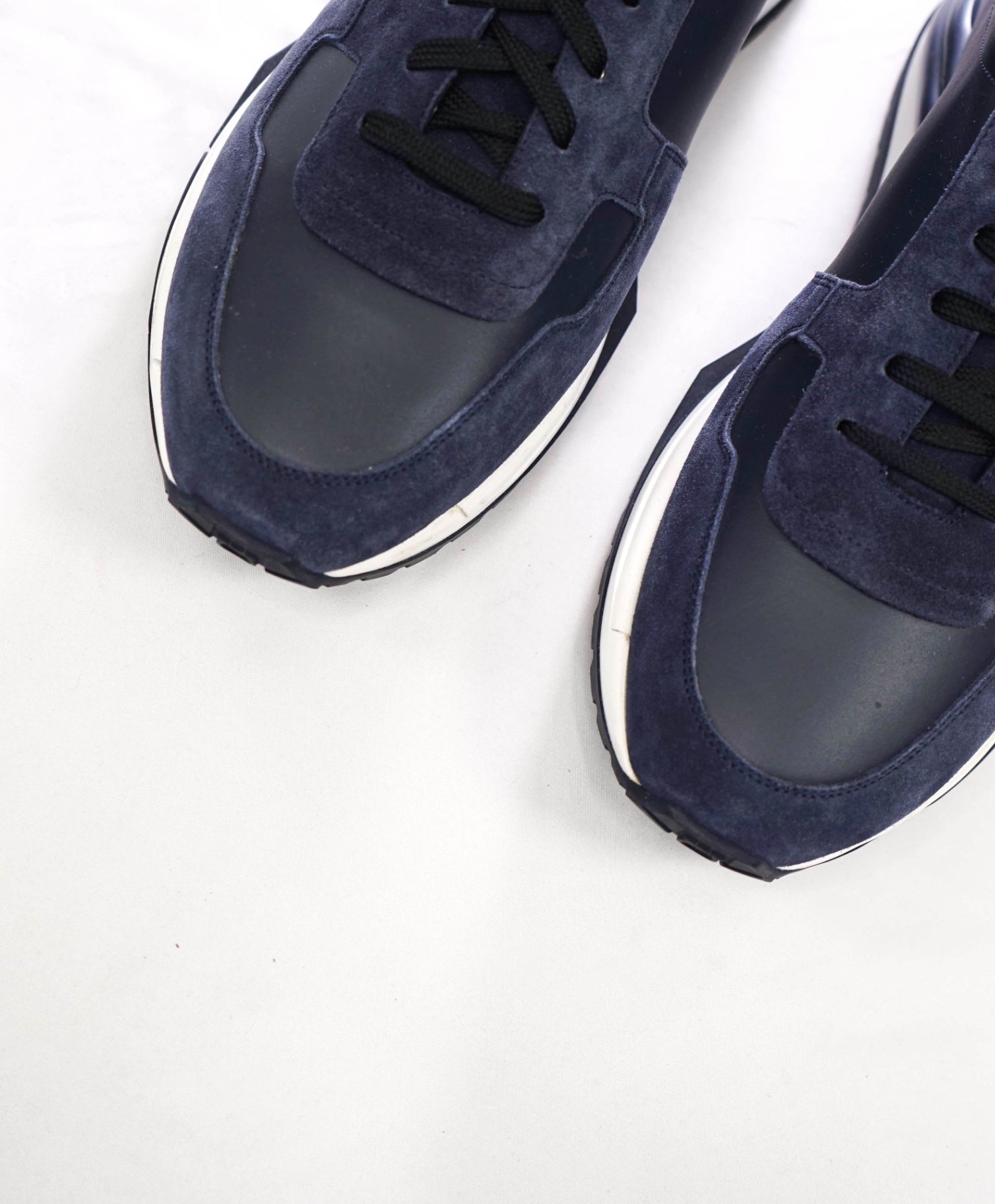 $995 FERRAGAMO - "BROOKLYN" Navy Leather/Suede Sneakers - 11 M