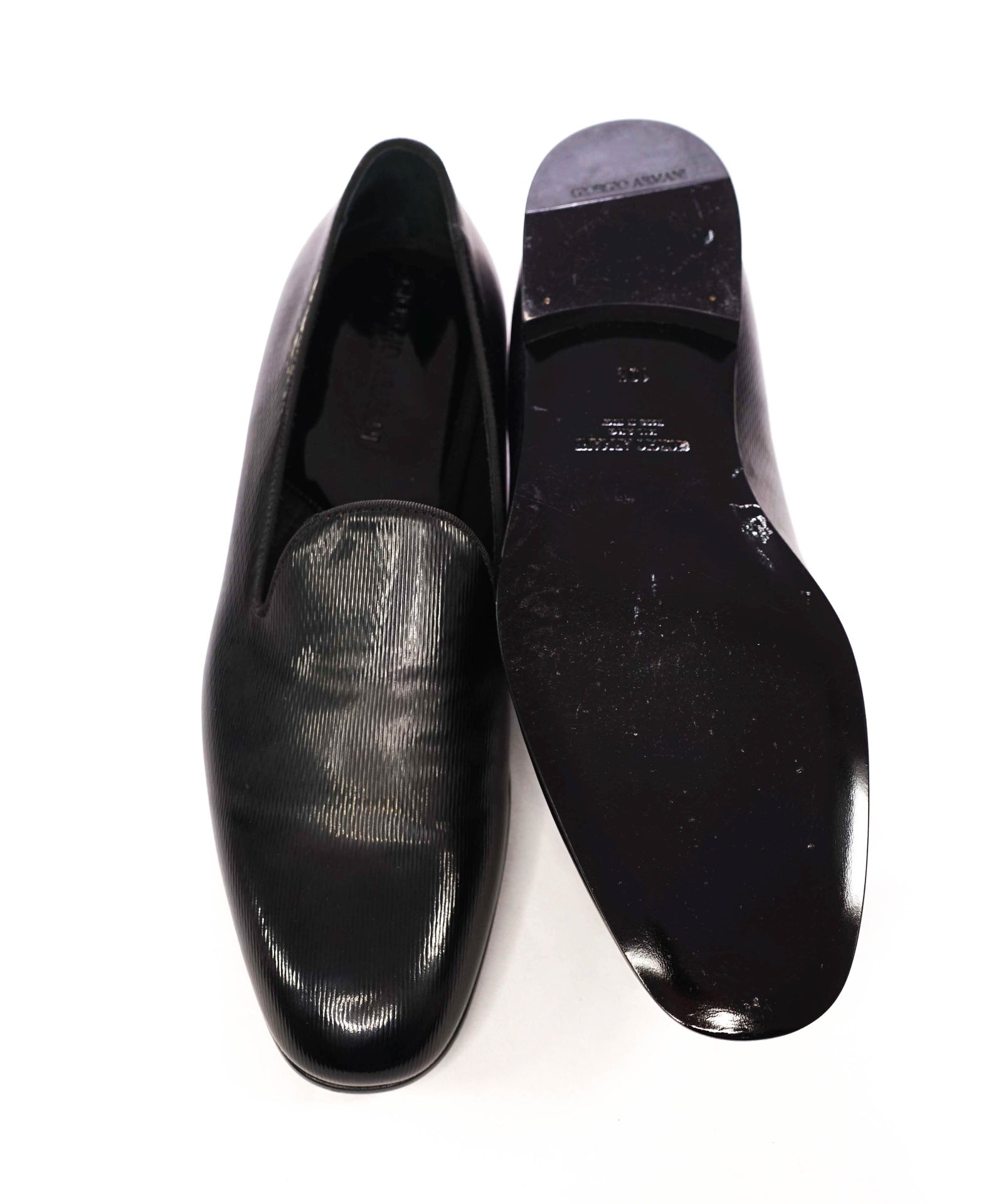 $795 GIORGIO ARMANI - Black Leather Tuxedo Loafers - US 11.5 (10.5UK)