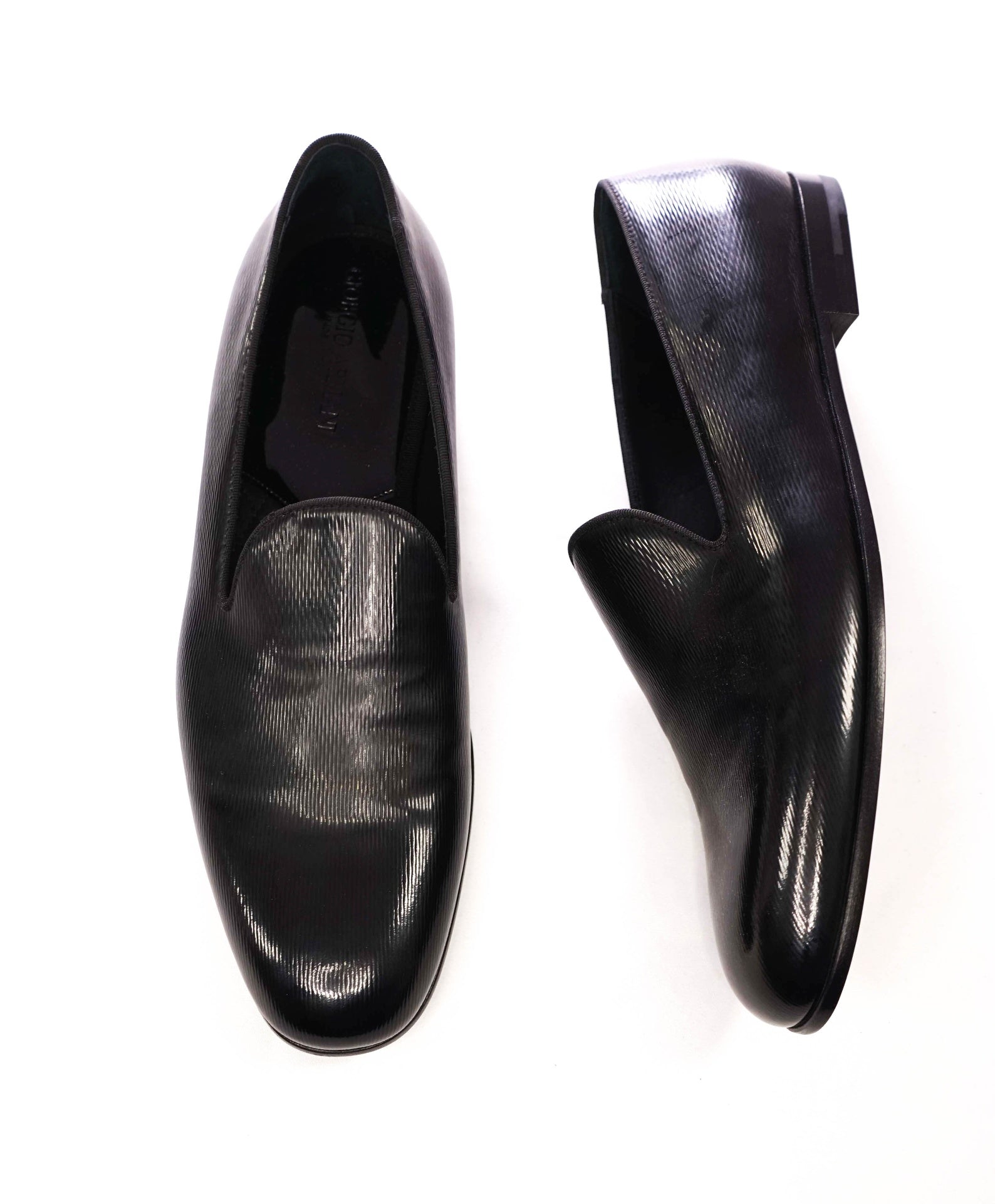 $795 GIORGIO ARMANI - Black Leather Tuxedo Loafers - US 11.5 (10.5UK)