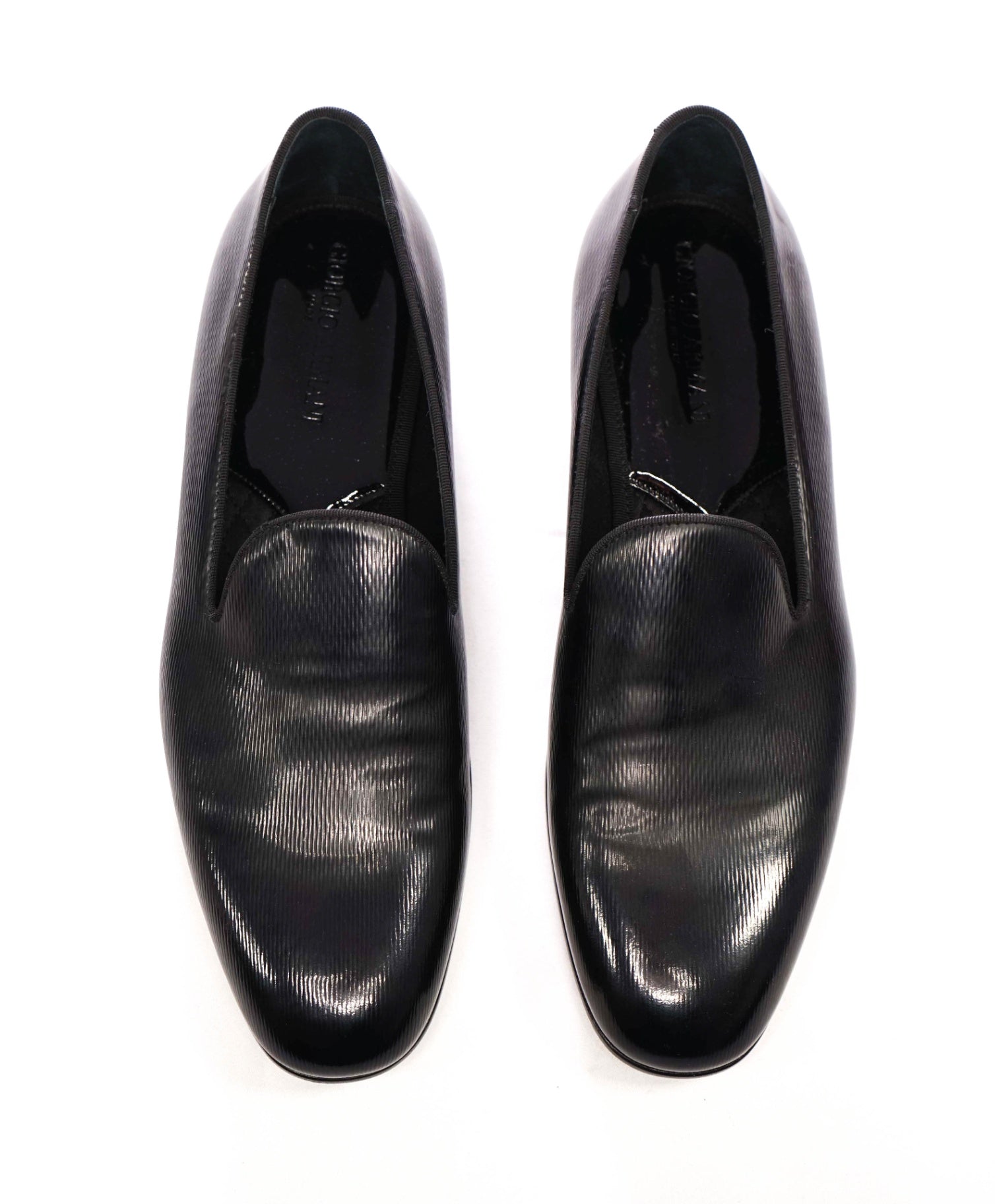 $795 GIORGIO ARMANI - Black Leather Tuxedo Loafers - US 11.5 (10.5UK)