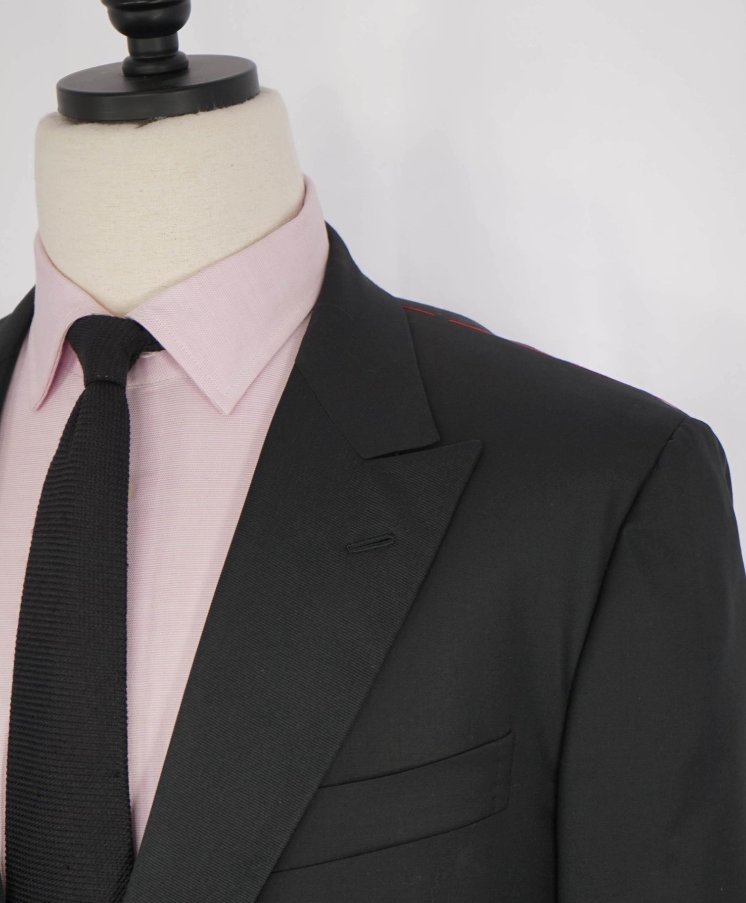 $4,595 ISAIA - Solid Black Wool Peak Lapel Tuxedo - 48R