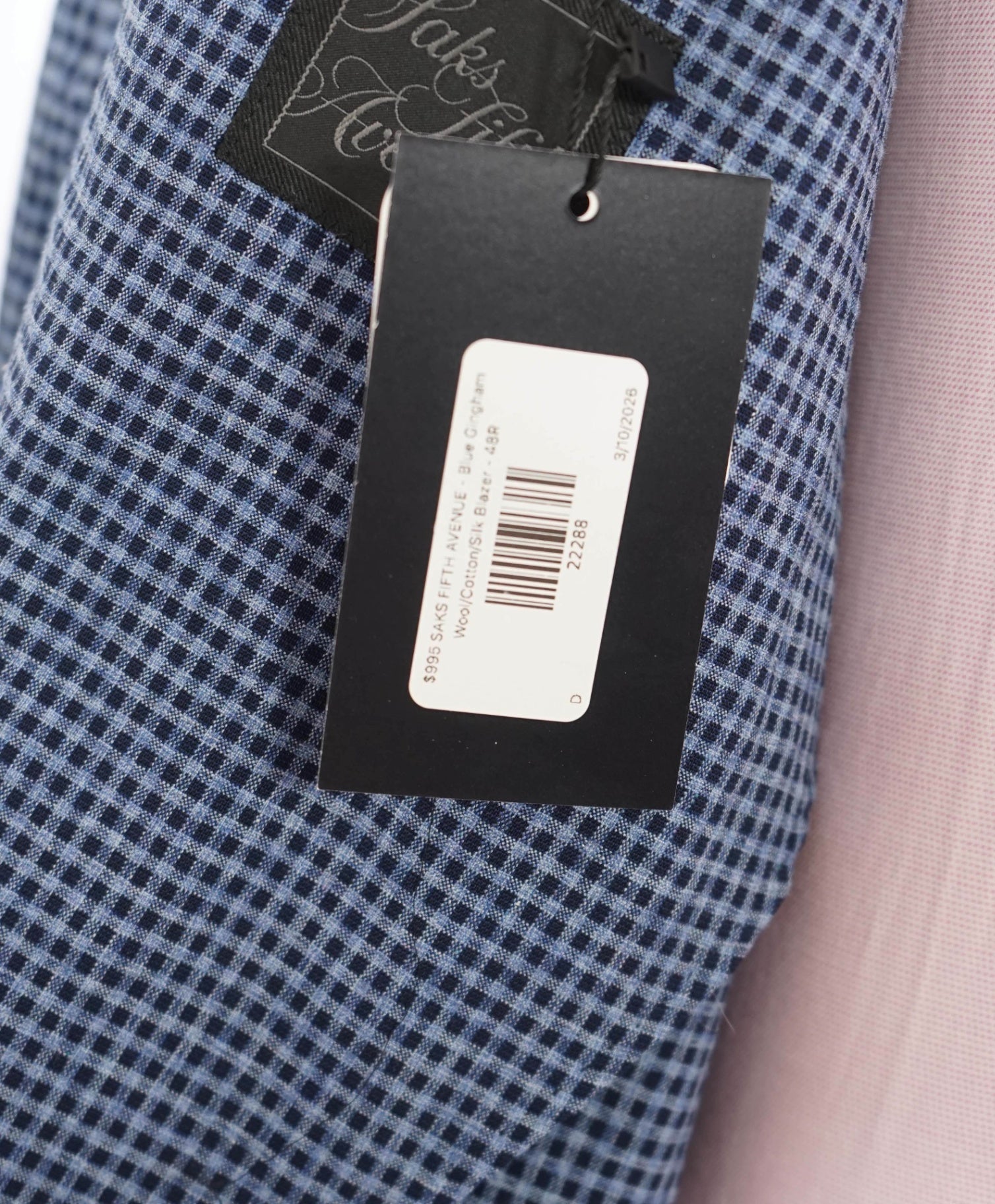 $995 SAKS 5TH AVE - Blue SEERSUCKER Wool/Cotton/Silk Blazer - 48R