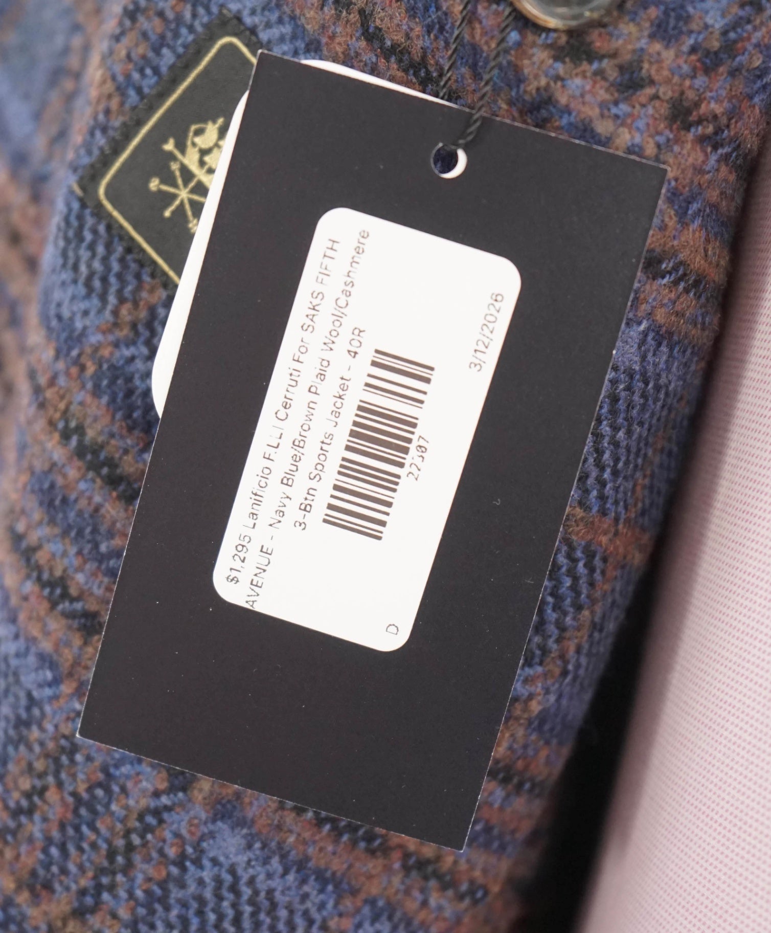$1,295 CERRUTI For SAKS 5TH AVENUE - Blue/Brown Cashmere Blazer - 40R