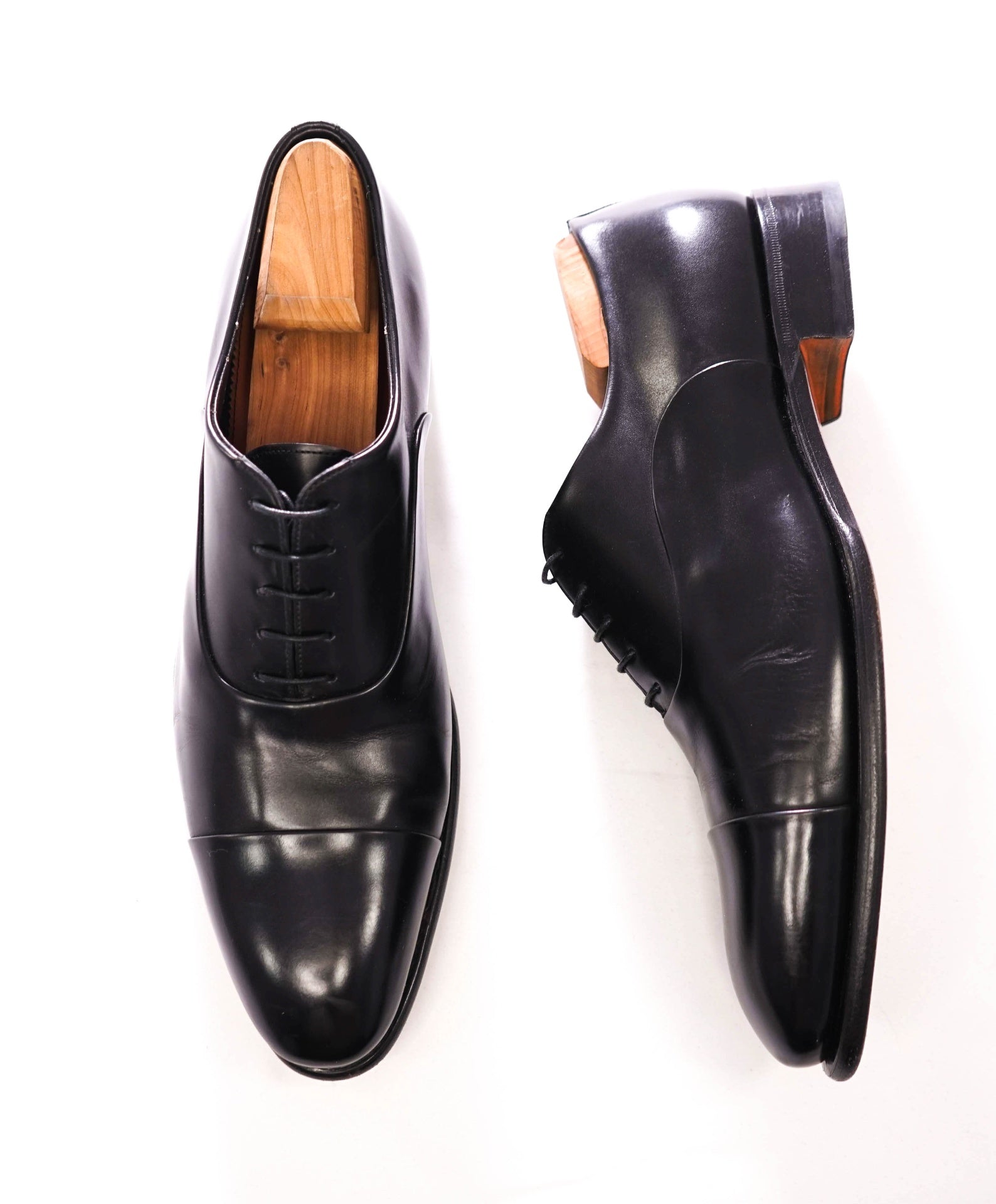 $1,350 SANTONI - "Isaac" Black GOODYEAR Oxfords - US 13 (UK12)
