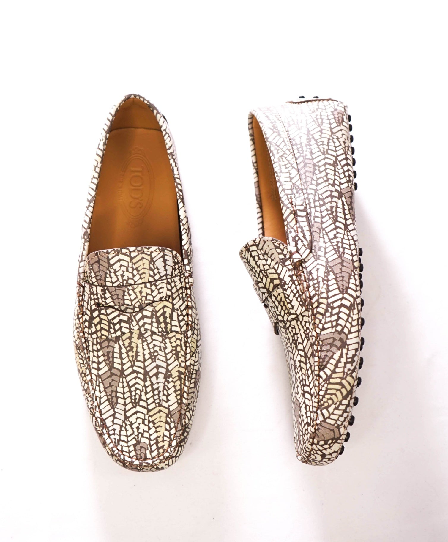 $775 TOD'S - Abstract Green Leather Driving Loafers - US 10 (9UK)