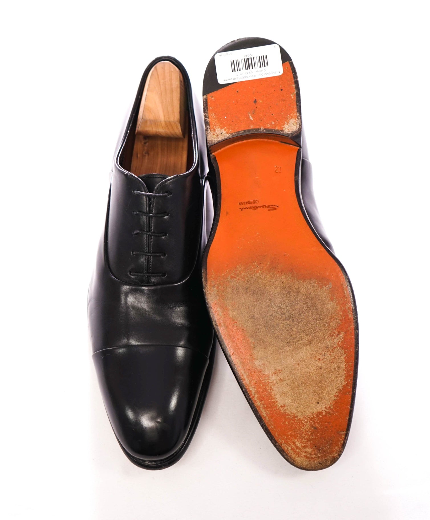 $1,350 SANTONI - "Isaac" Black GOODYEAR Oxfords - US 13 (UK12)