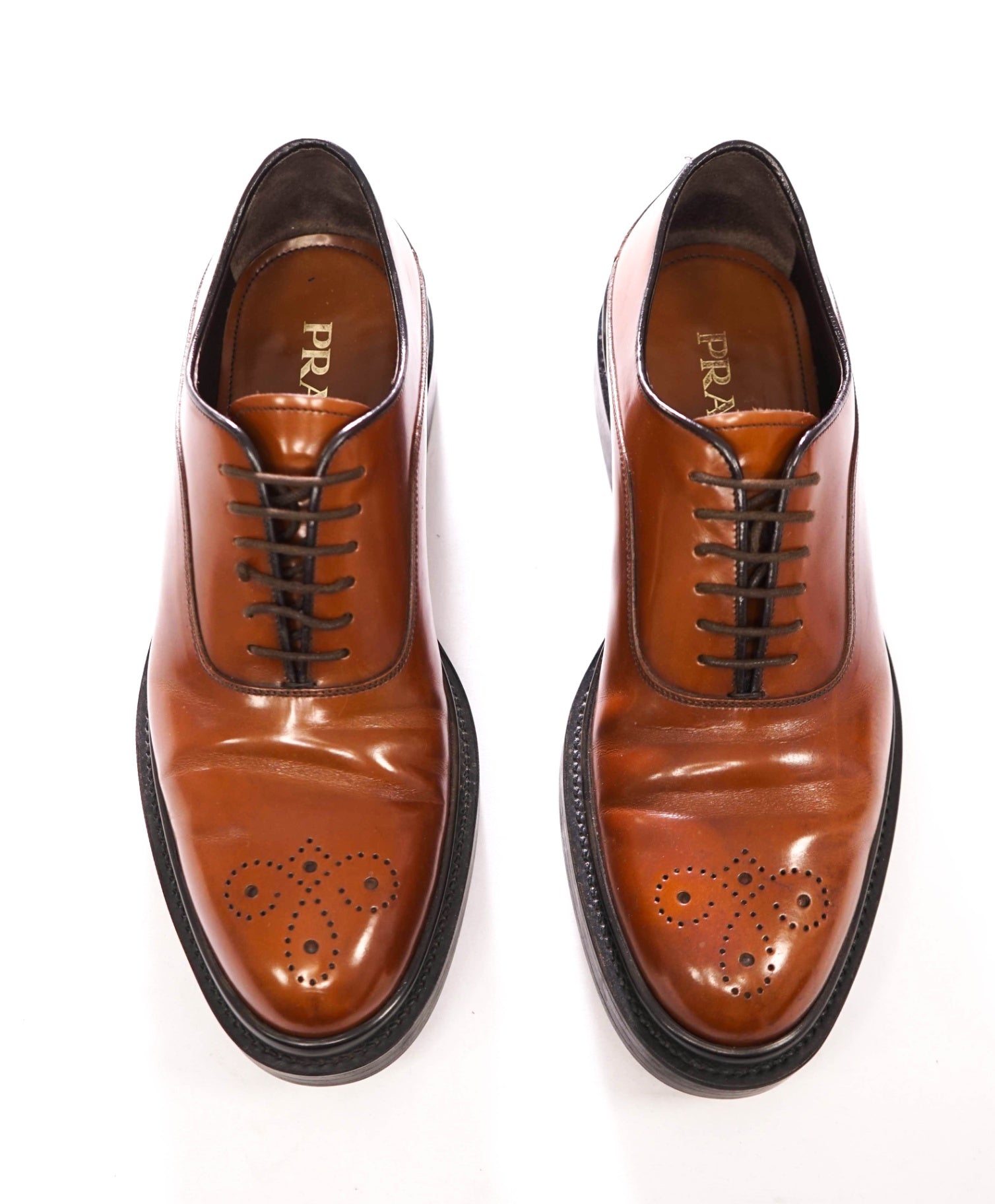 $1,150 PRADA - Brown Leather Brogue Lug Sole Oxfords - US 9 (UK8)