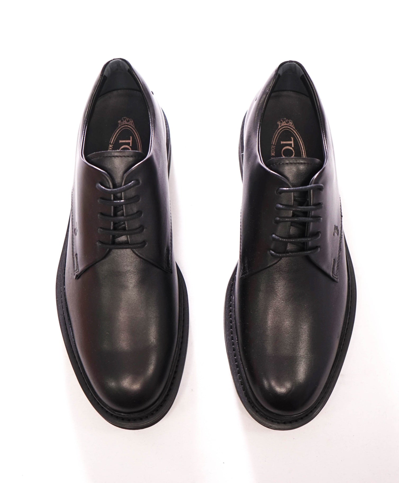 $750 TOD'S - Black Leather Lug Sole Derby - US 7.5 (UK6.5)