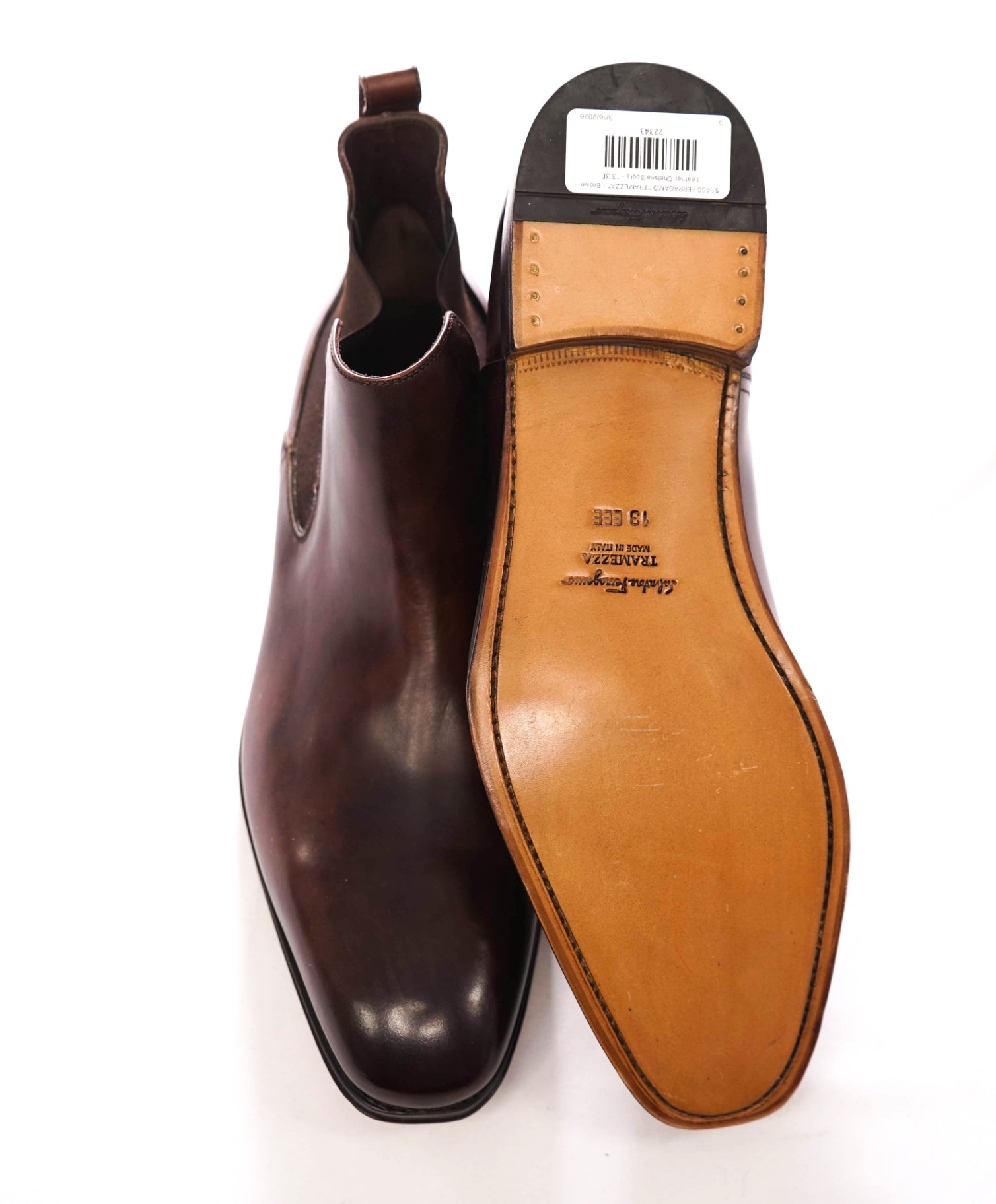 $1,450 FERRAGAMO "TRAMEZZA" - Brown Leather Chelsea Boots - 13 3E