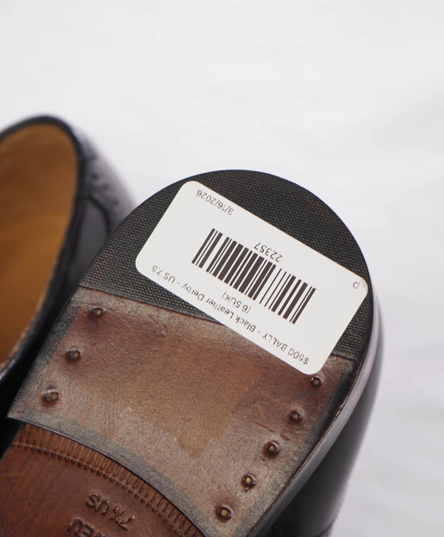 $500 BALLY - Black Leather Derby - US 7.5 (6.5UK)