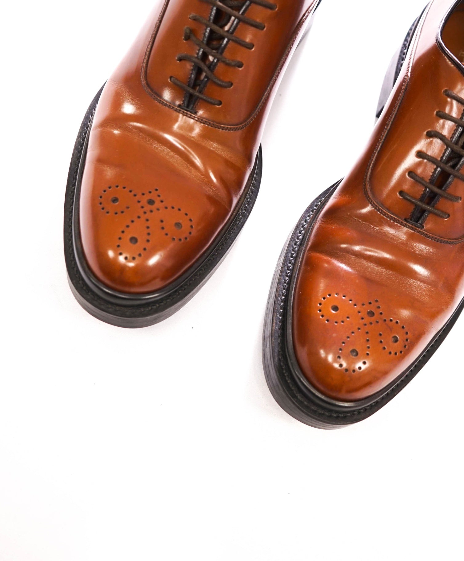 $1,150 PRADA - Brown Leather Brogue Lug Sole Oxfords - US 9 (UK8)