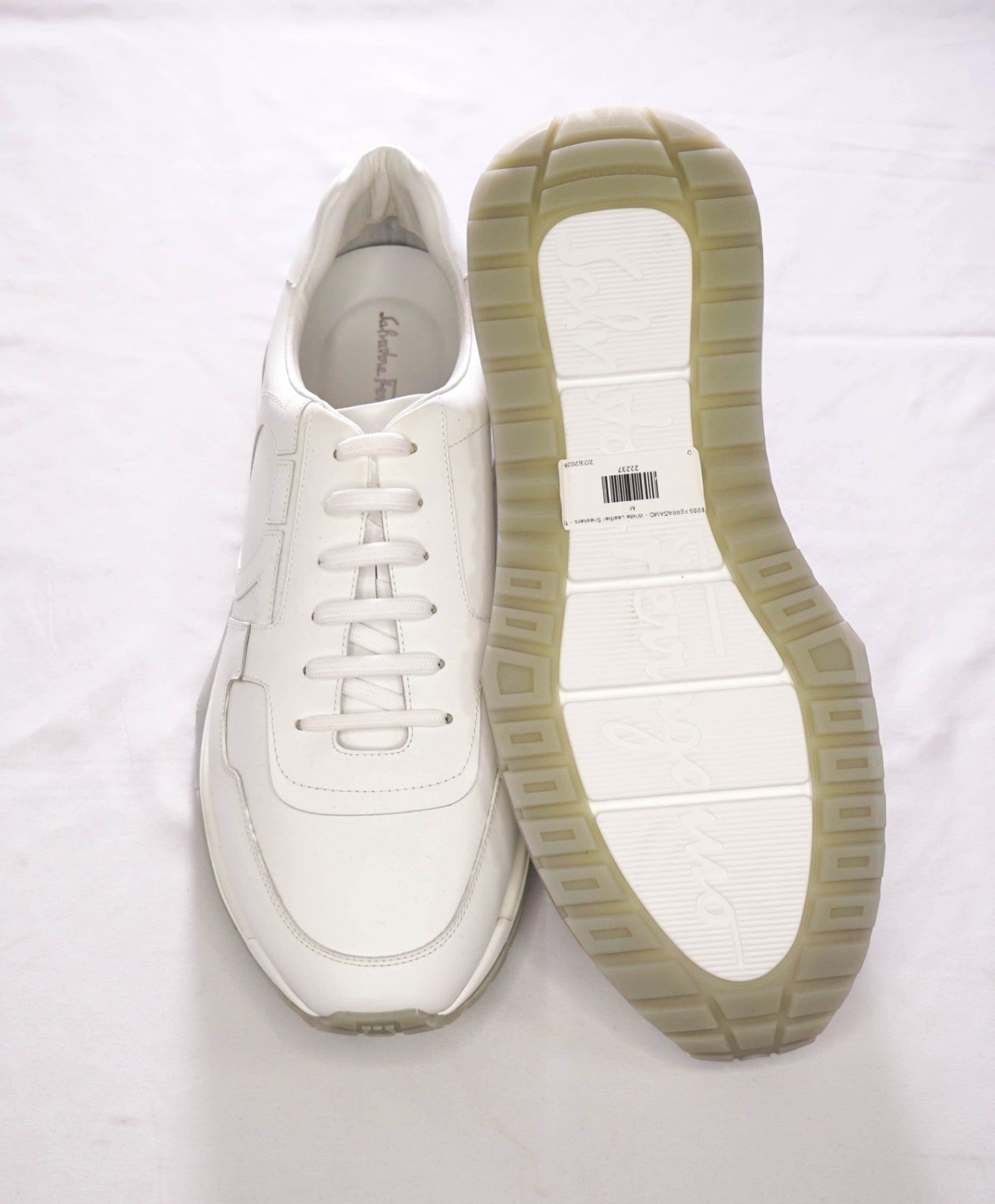 $995 FERRAGAMO - "Brooklyn" White Leather Sneakers - 13 M