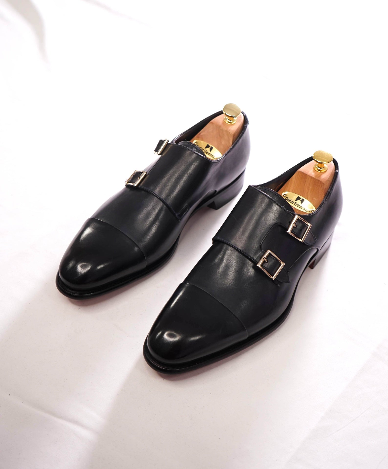 $1,595 SANTONI - Navy "GOODYEAR" Leather Monk Straps - US 10.5 (UK9.5)