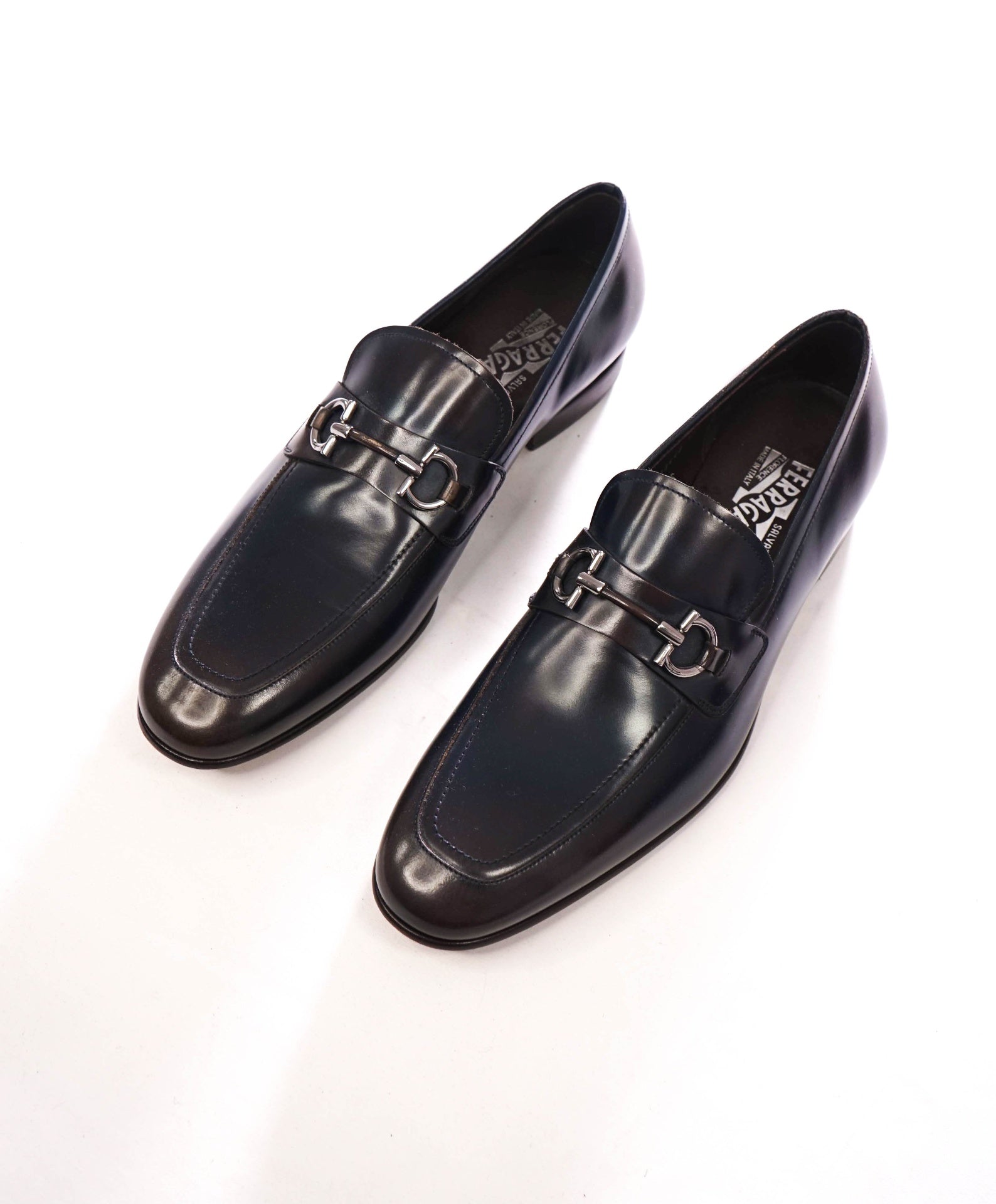 $850 FERRAGAMO - Ombre Navy Blue/Brown Leather Loafers - 11 D