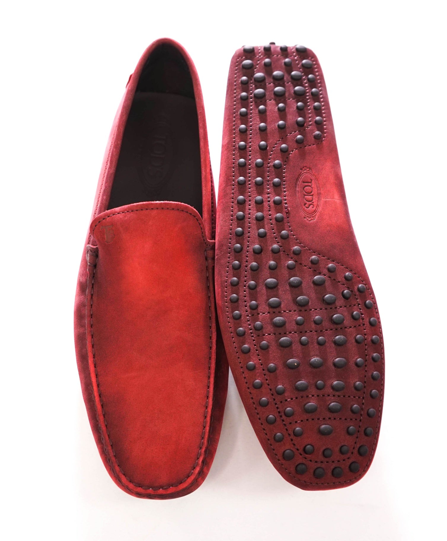 $975 TOD'S - Red Suede GOMMINI Driving Loafers - US 12.5 (11.5UK)